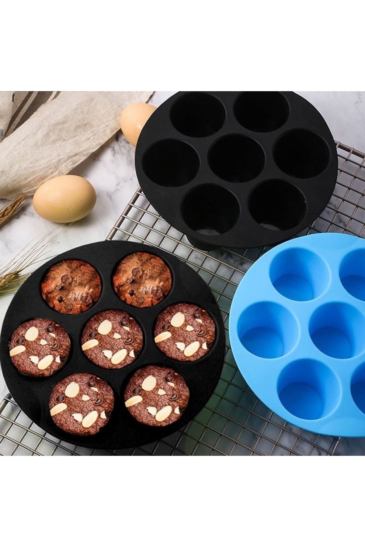 TBL Dekor® 7 Gözlü Silikon Çok Amaçlı Airfryer Muffin Cupcake Kek ve Çörek Pişirme Kalıbı