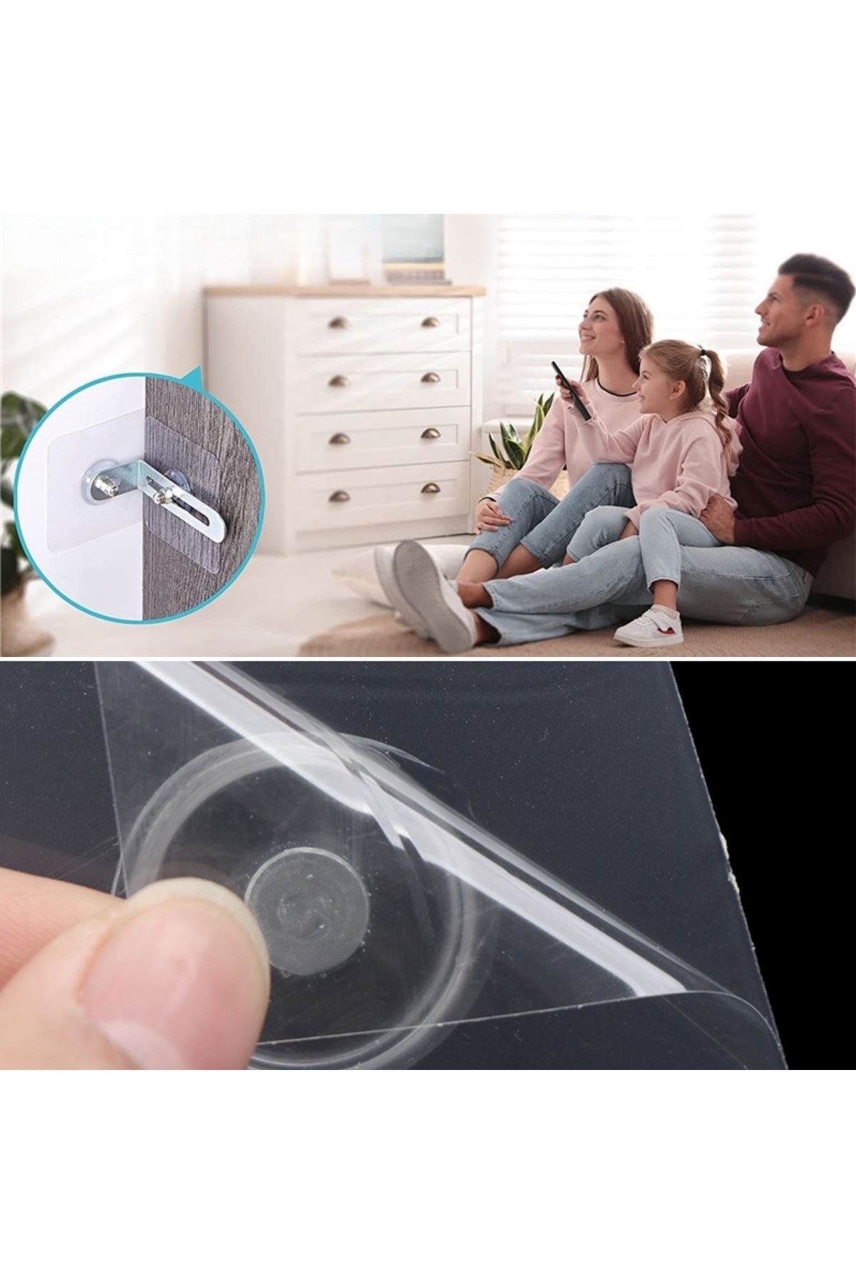 TBL Dekor® Deprem İçin Ultra Dayanıklı Çivisiz Duvarı Delmeden Ayarlanabilir Eşya Sabitleyici Aparat