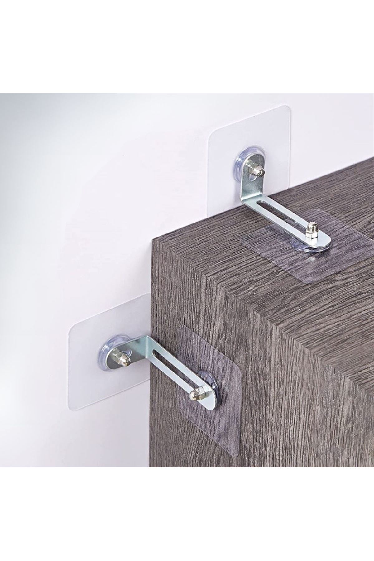 TBL Dekor® Deprem İçin Ultra Dayanıklı Çivisiz Duvarı Delmeden Ayarlanabilir Eşya Sabitleyici Aparat