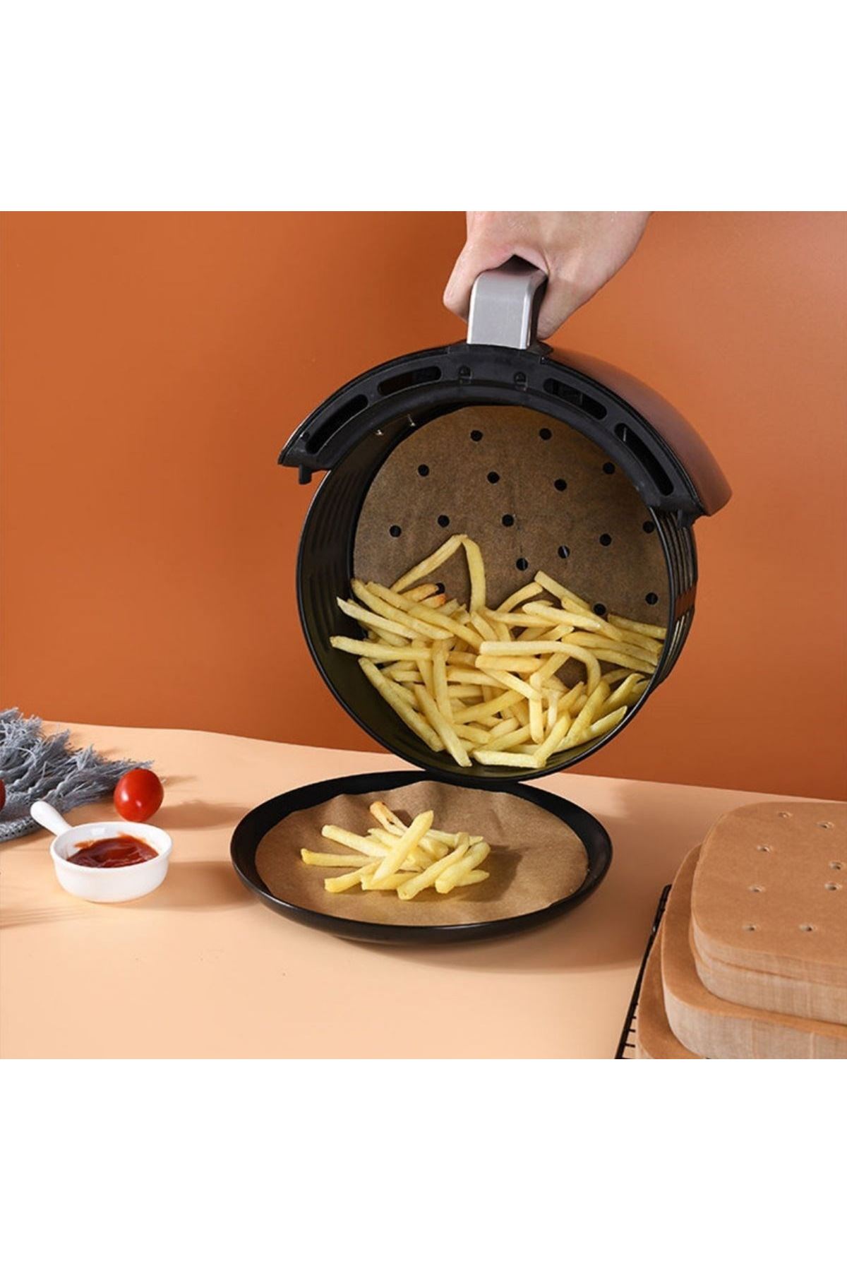 TBL Dekor® 50 Adet Air Fryer Pişirme Kağıdı Tek Kullanımlık Gıda Pişirme Kağıdı Delikli Yuvarlak Model