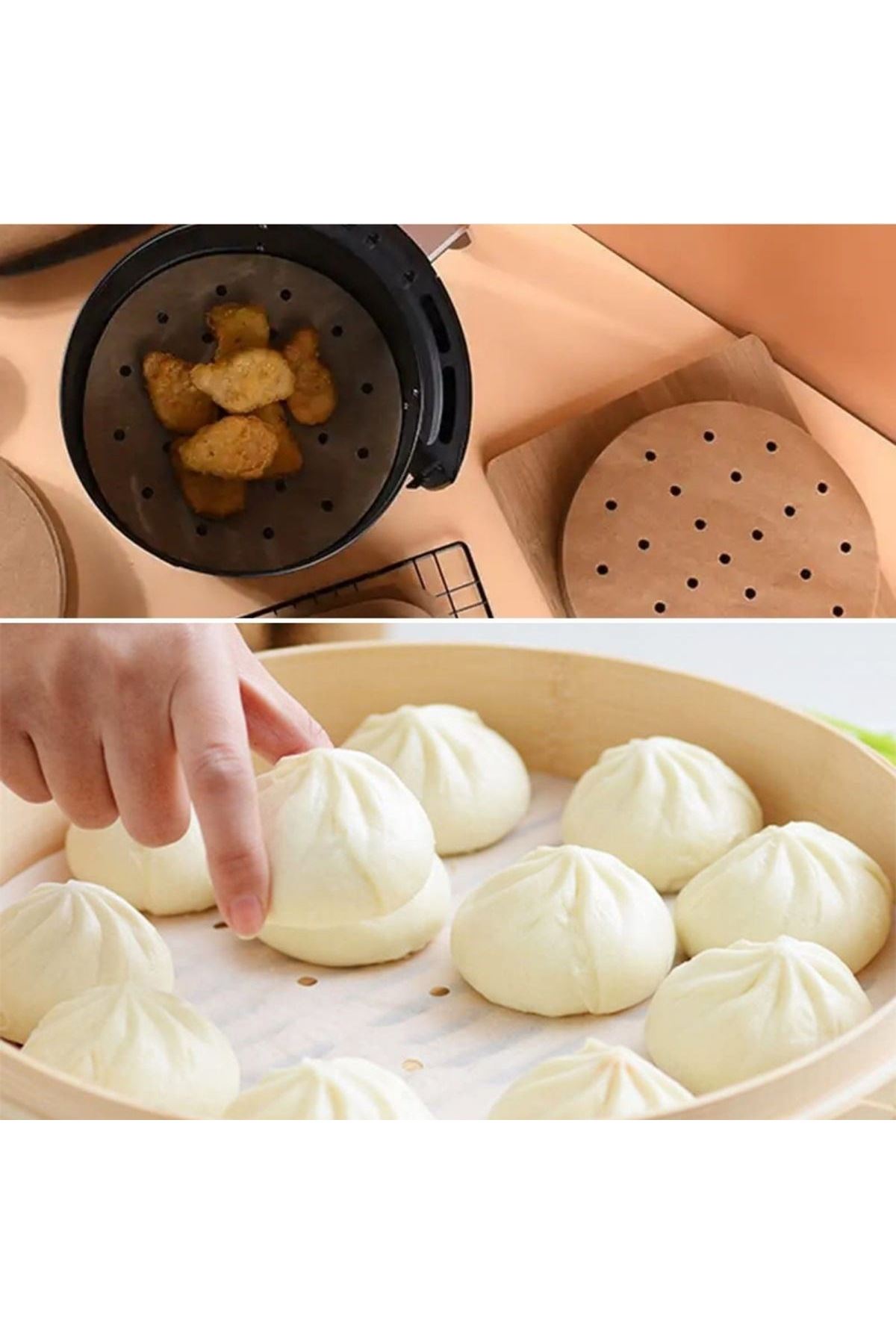 TBL Dekor® 50 Adet Air Fryer Pişirme Kağıdı Tek Kullanımlık Gıda Pişirme Kağıdı Delikli Yuvarlak Model