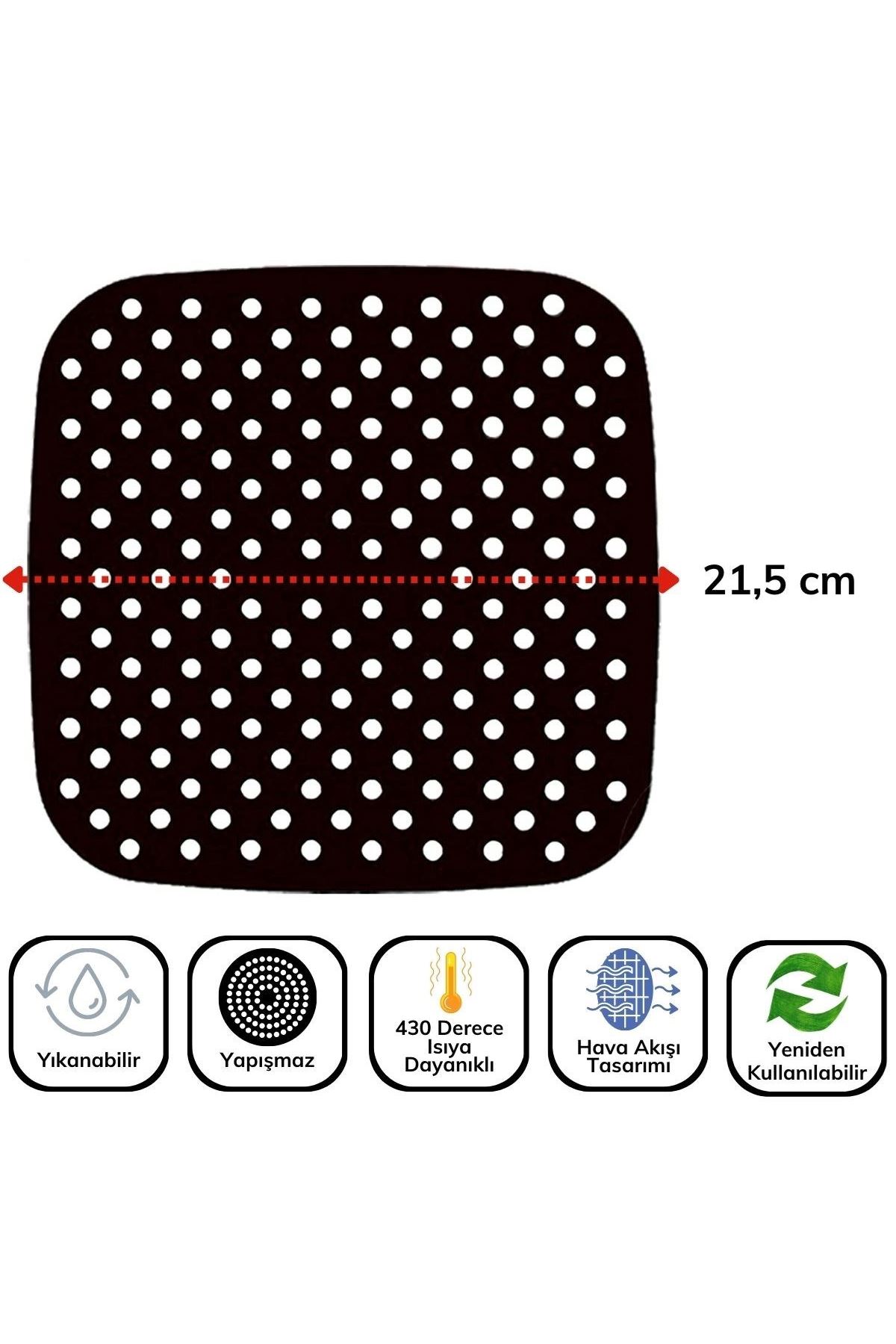 TBL Dekor® Renkli Isıya Dayanıklı Yıkanılabilir Silikon Fırın Ve Airfryer Kare Pişirme Matı 21,5 Cm