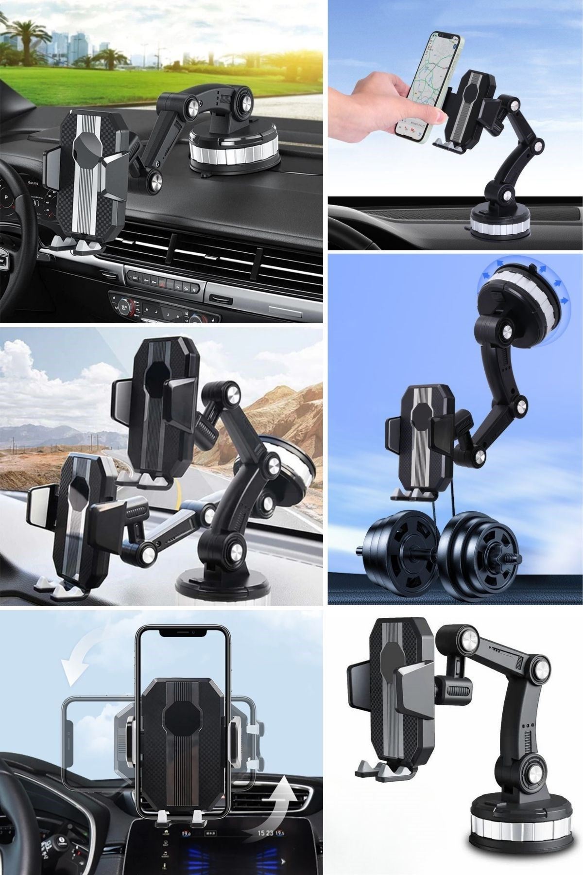 TBL Dekor® Jel Vantuzlu Cama Takılabilen Güçlü 360 Derece Dönebilen Ayarlanabilir Araç Içi Vantuzlu Telefon Tutucu