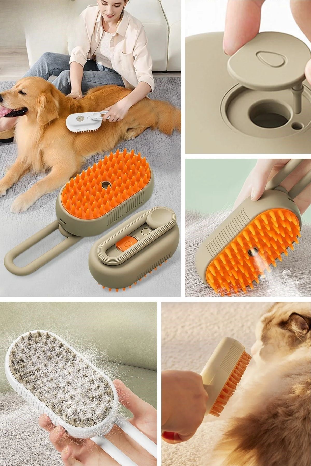 TBL Dekor®  Saplı Su Püskürtmeli Kedi Köpek Fırçası Masaj Etkili Tüy Toplama Tarağı