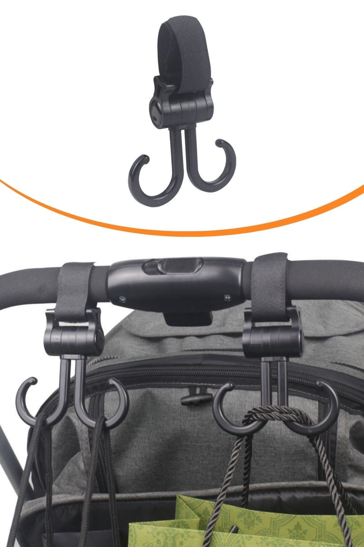 TBL Dekor® 2li Bebek Arabasına Uyumlu Cırtlı  Eşya Taşıma Aparatı 360 Derece Dönebilen Plastik Kanca