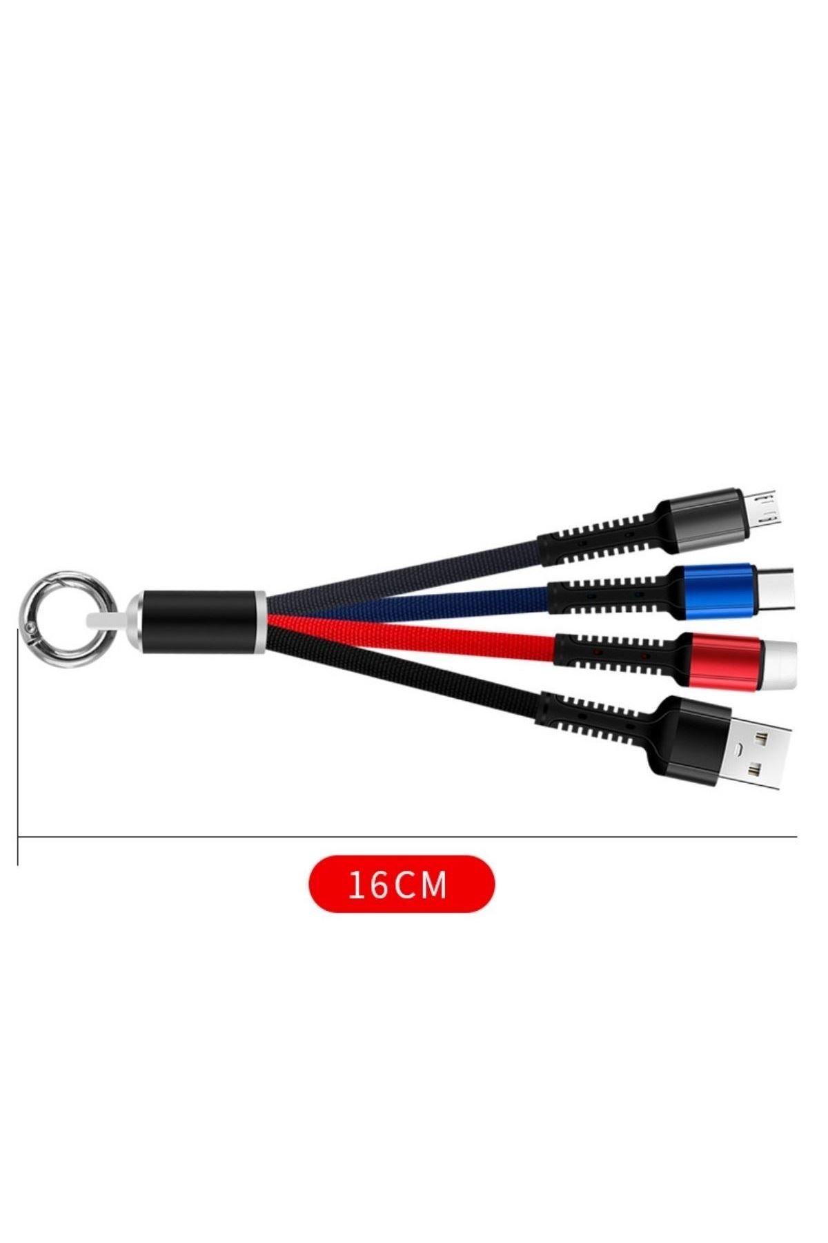 TBL Dekor® Işıklı Anahtarlık Model 3 in 1 USB Çıkışlı MİKRO,TYPE-C ve İphone Uyumlu Şarj Kablosu