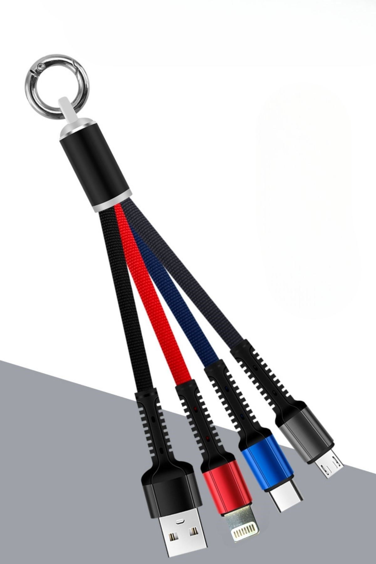 TBL Dekor® Işıklı Anahtarlık Model 3 in 1 USB Çıkışlı MİKRO,TYPE-C ve İphone Uyumlu Şarj Kablosu