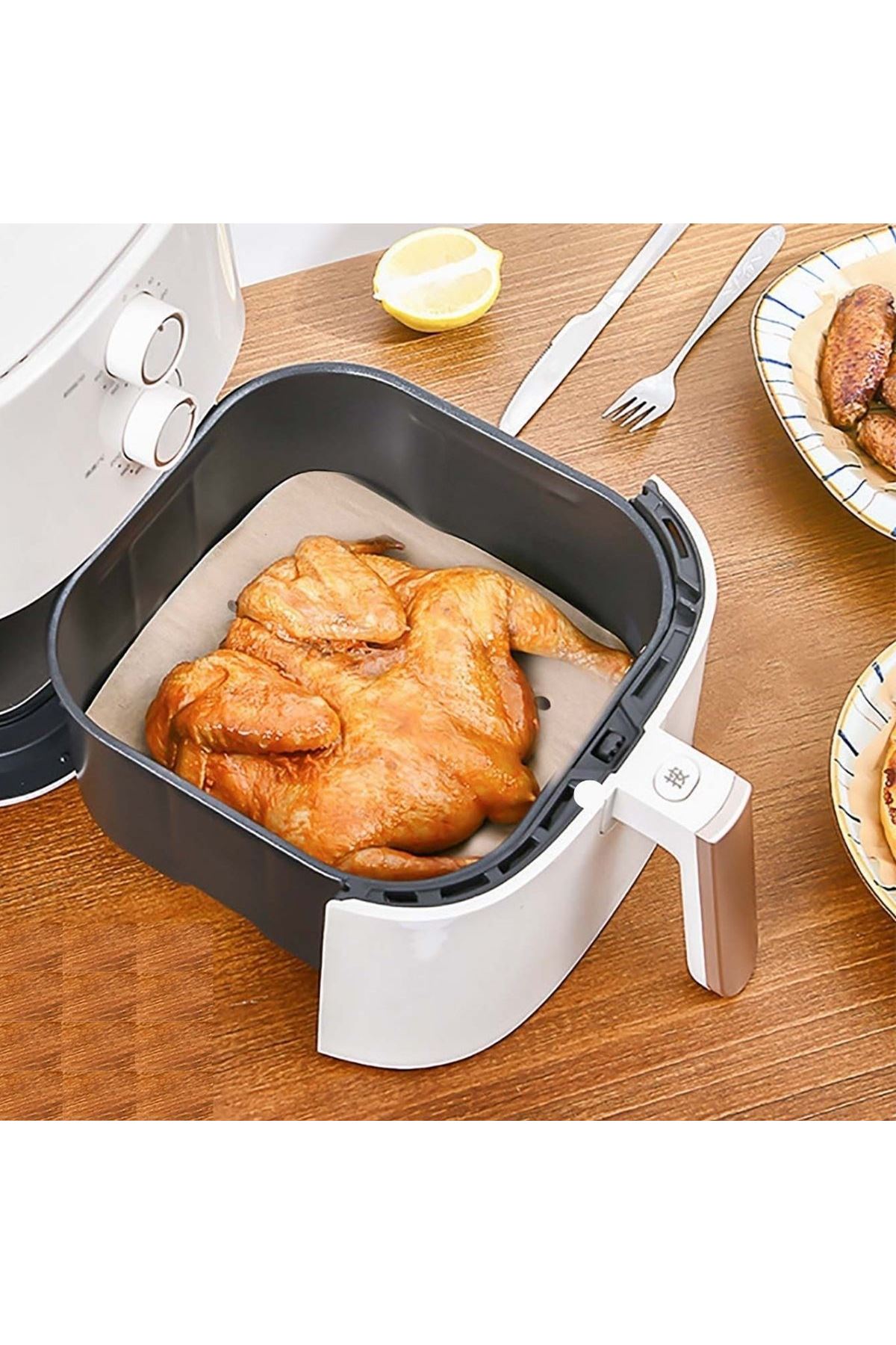 TBL Dekor® 250 Adet Air Fryer Pişirme Kağıdı Tek Kullanımlık Hava Fritöz Yağ Geçirmez Yapışmaz Gıda Pişirme Kağıdı Delikli Kare Model