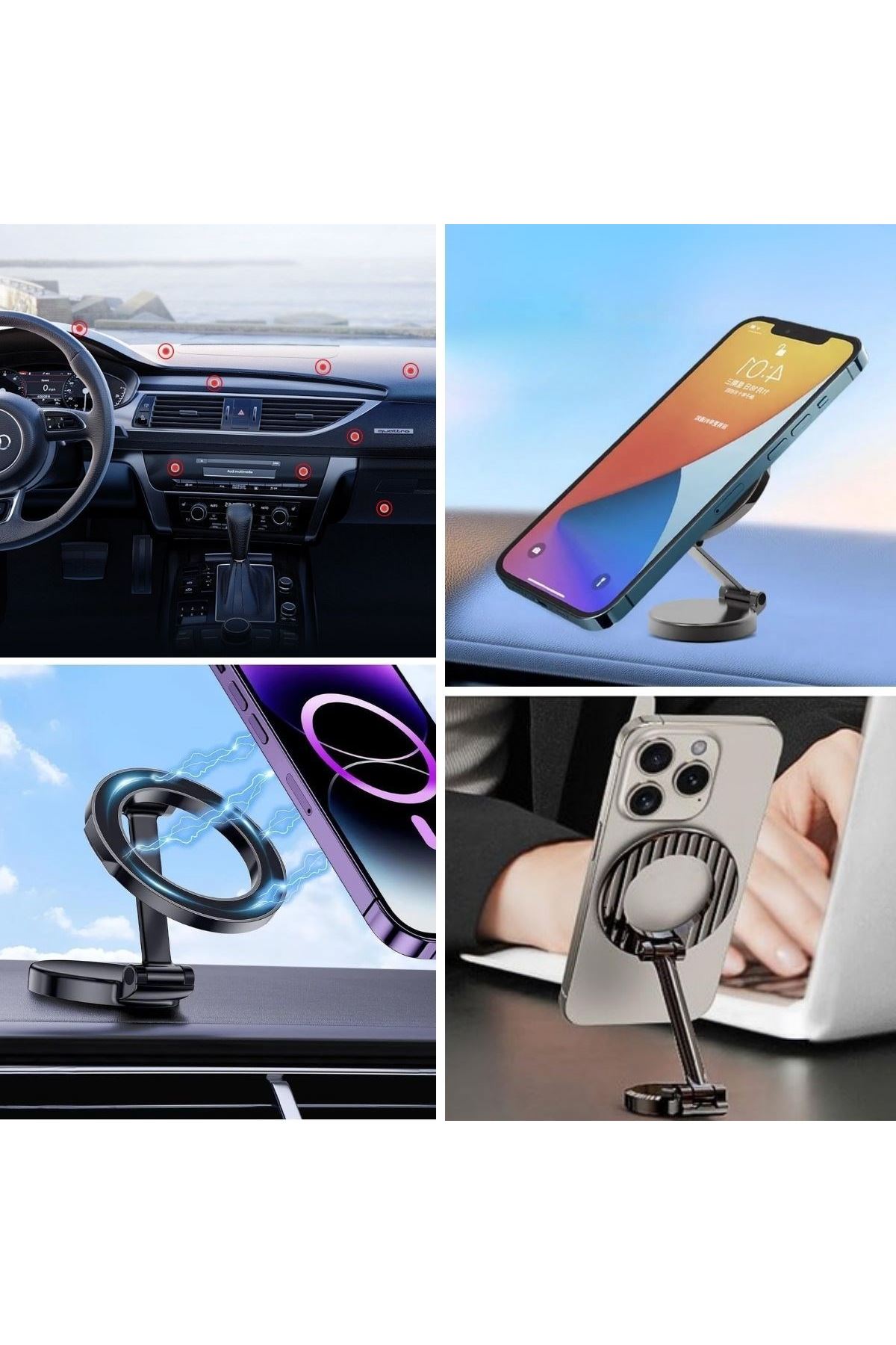 TBL Dekor® Tüm Telefonlarla Uyumlu Manyetik Araç Telefonu Tutacağı Katlanır 360 Derece Dönen Telefon Standı