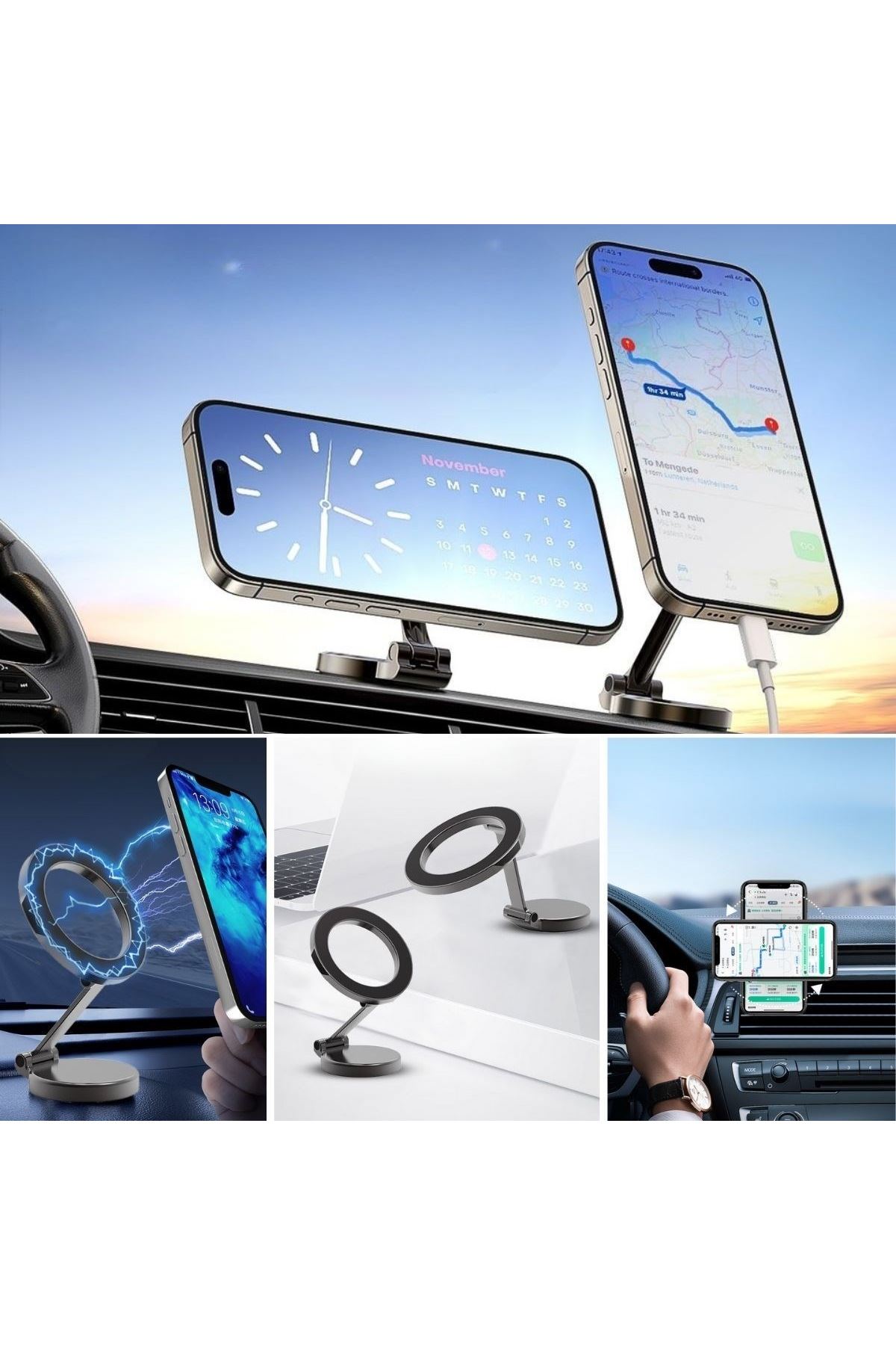 TBL Dekor® Tüm Telefonlarla Uyumlu Manyetik Araç Telefonu Tutacağı Katlanır 360 Derece Dönen Telefon Standı