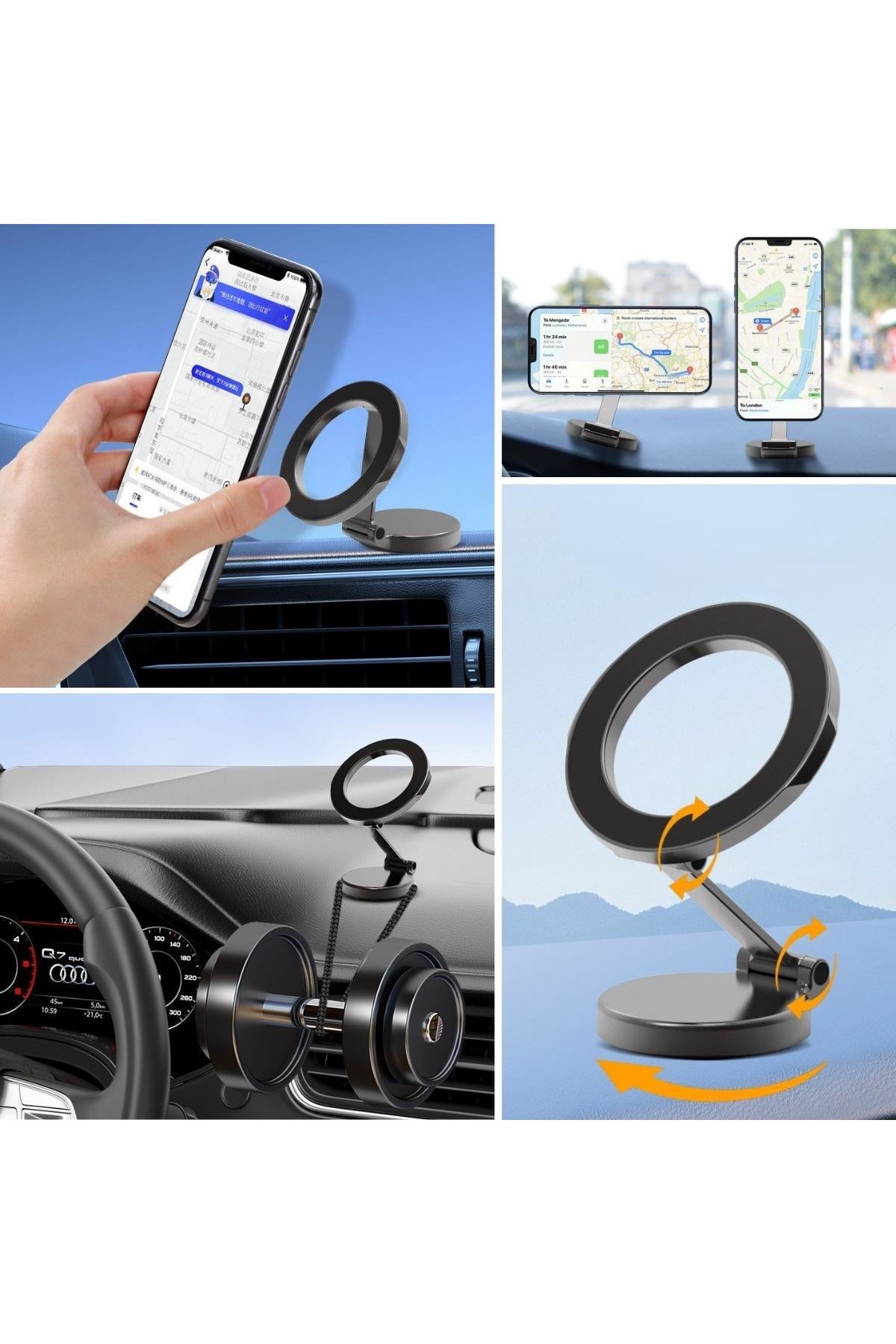 TBL Dekor® Tüm Telefonlarla Uyumlu Manyetik Araç Telefonu Tutacağı Katlanır 360 Derece Dönen Telefon Standı