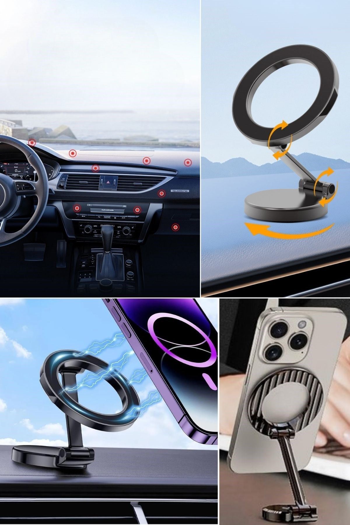 TBL Dekor® Tüm Telefonlarla Uyumlu Manyetik Araç Telefonu Tutacağı Katlanır 360 Derece Dönen Telefon Standı