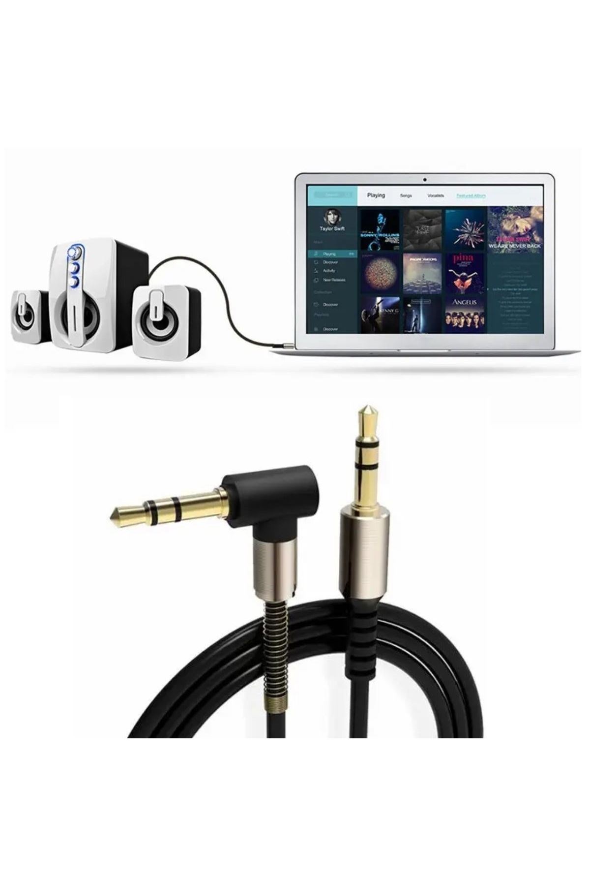 TBL Dekor®  3.5mm AUX Kablosu Jak Erkek Erkek L Tipi 1 Metre Ses Aktarım Kablosu