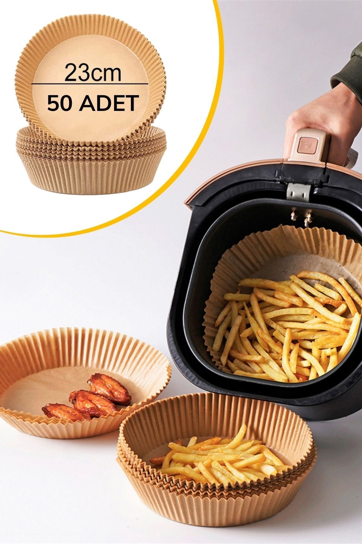 TBL Dekor® 50 Adet Air Fryer Pişirme Kağıdı Tek Kullanımlık  23 Cm Yuvarlak Pişirme Kağıdı XXL PVC li