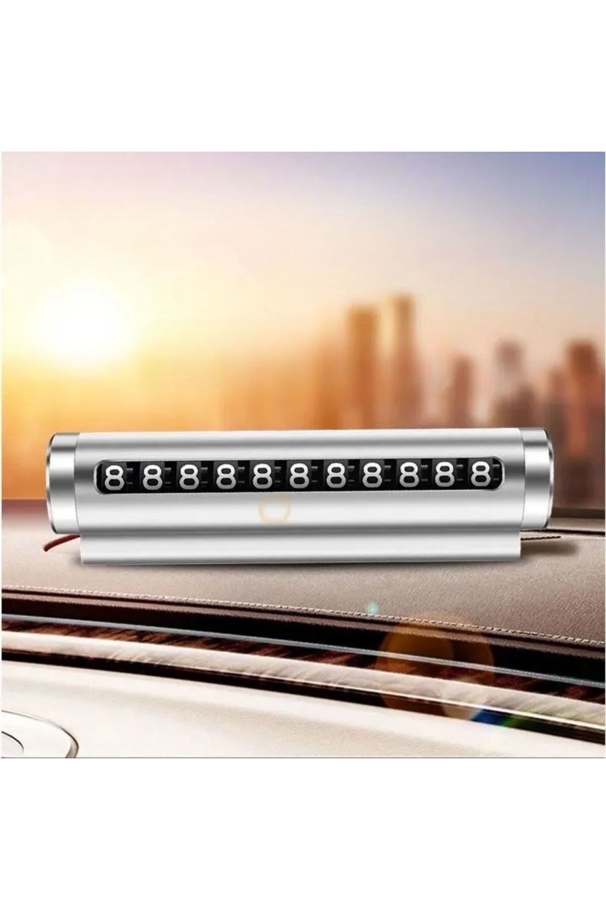 TBL Dekor® Alüminyum Kasa Gri Renk Çevirmeli Araç Içi Telefon Numaratörü Park Oto Numaratörü