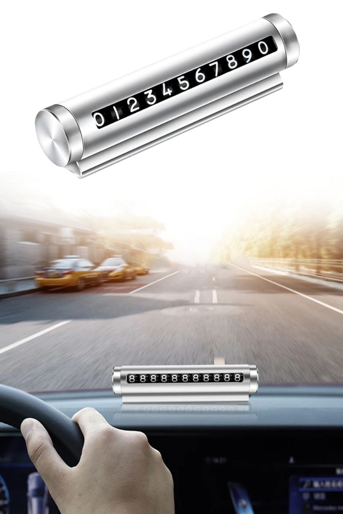 TBL Dekor® Alüminyum Kasa Gri Renk Çevirmeli Araç Içi Telefon Numaratörü Park Oto Numaratörü