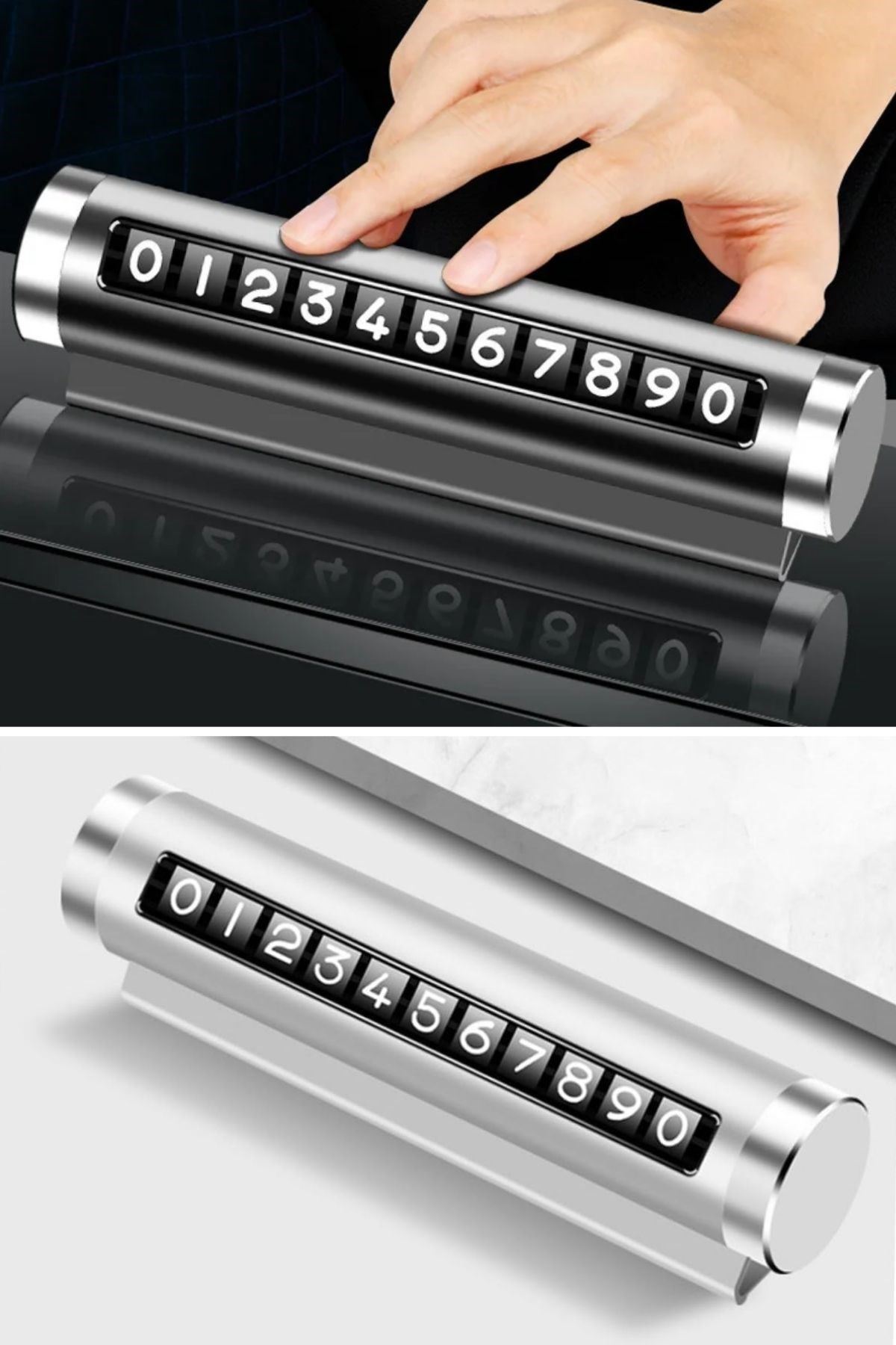 TBL Dekor® Alüminyum Kasa Gri Renk Çevirmeli Araç Içi Telefon Numaratörü Park Oto Numaratörü