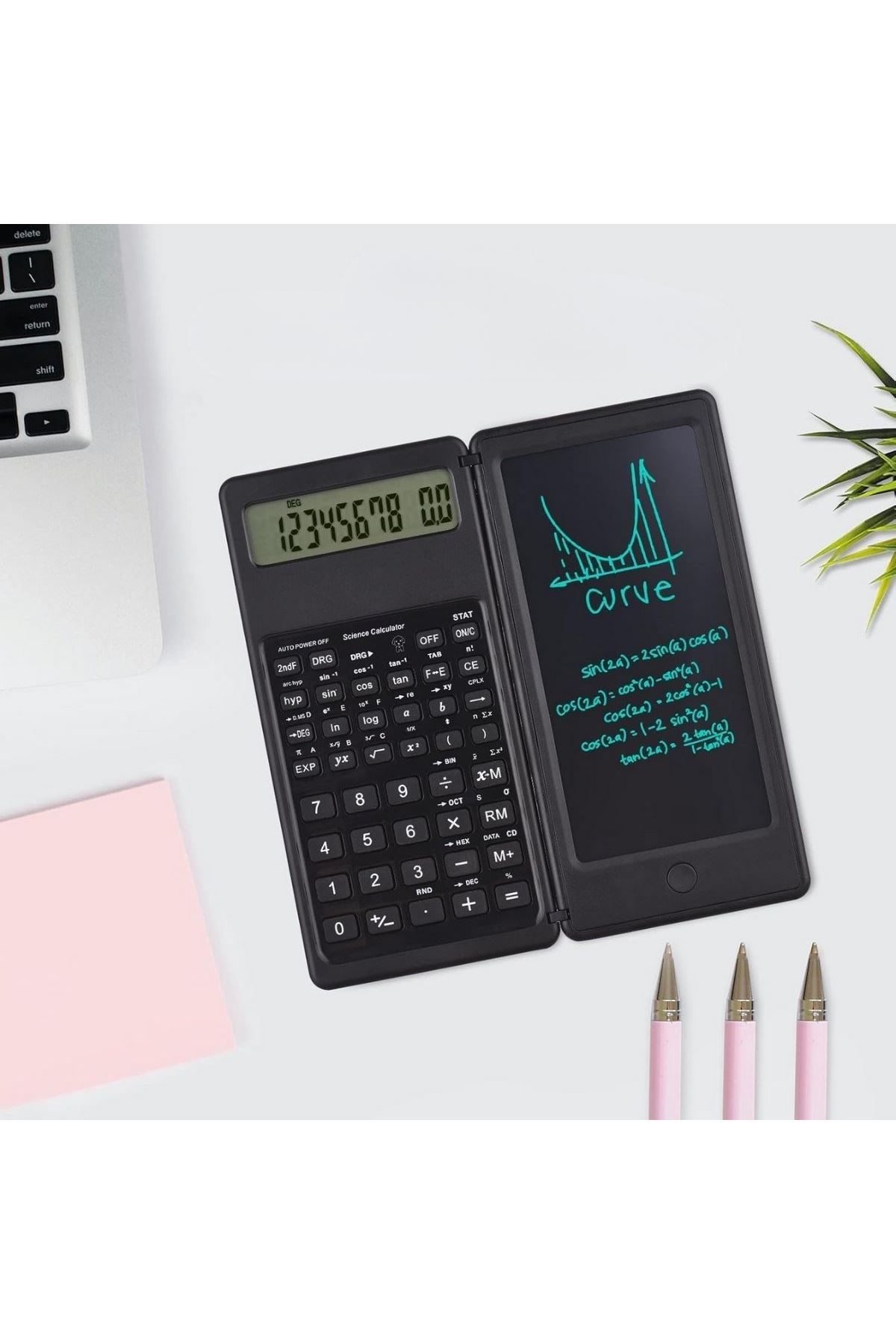 TBL Dekor® Silinebilir LCD Yazı Tabletli,Kalemli Katlanabilir Bilimsel Hesap Makinesi