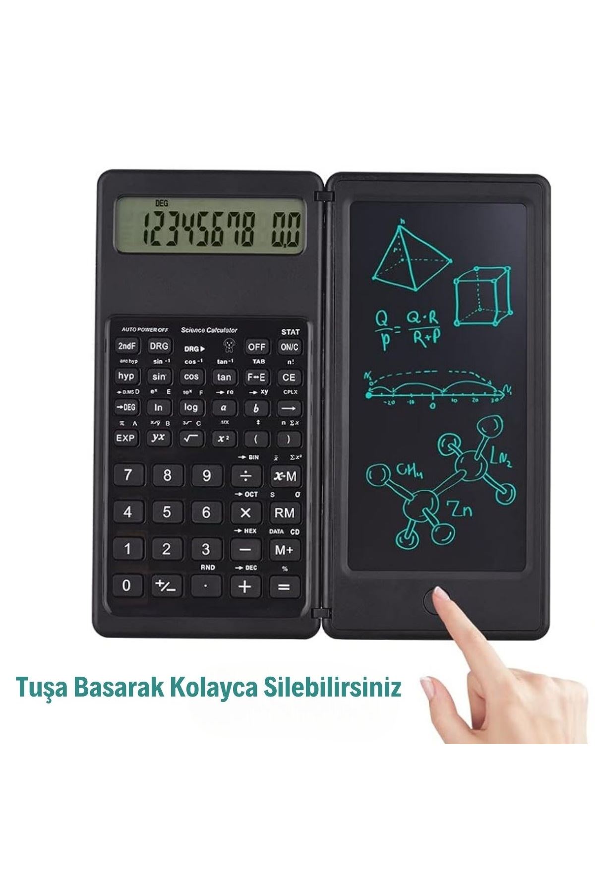 TBL Dekor® Silinebilir LCD Yazı Tabletli,Kalemli Katlanabilir Bilimsel Hesap Makinesi
