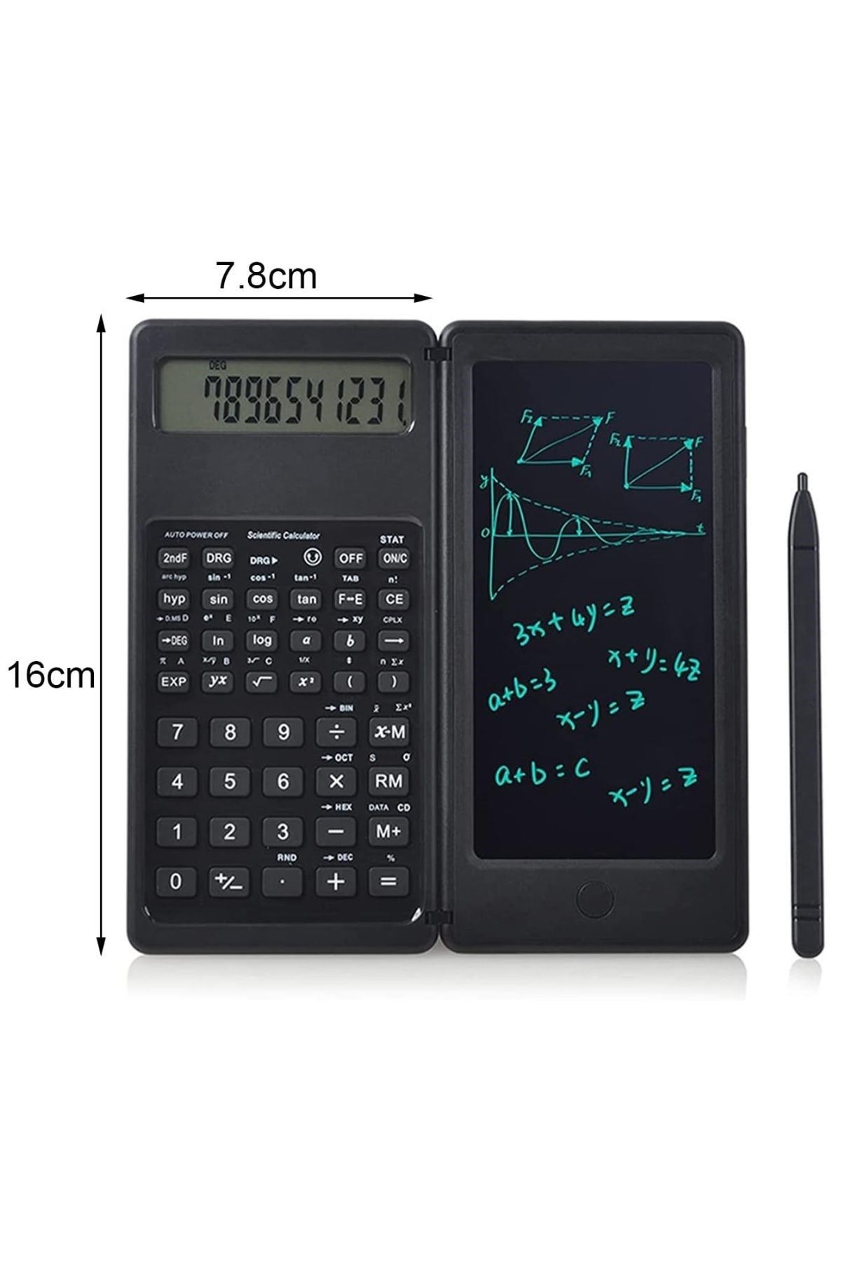 TBL Dekor® Silinebilir LCD Yazı Tabletli,Kalemli Katlanabilir Bilimsel Hesap Makinesi