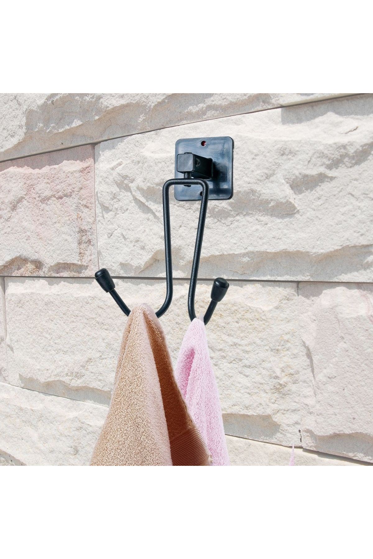 TBL Dekor® Kendiliğinden Yapışkanlı Siyah Paslanmaz Metal Bornoz ve Havlu Askılığı