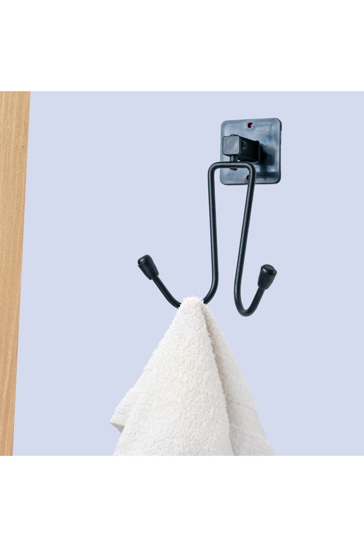 TBL Dekor® Kendiliğinden Yapışkanlı Siyah Paslanmaz Metal Bornoz ve Havlu Askılığı