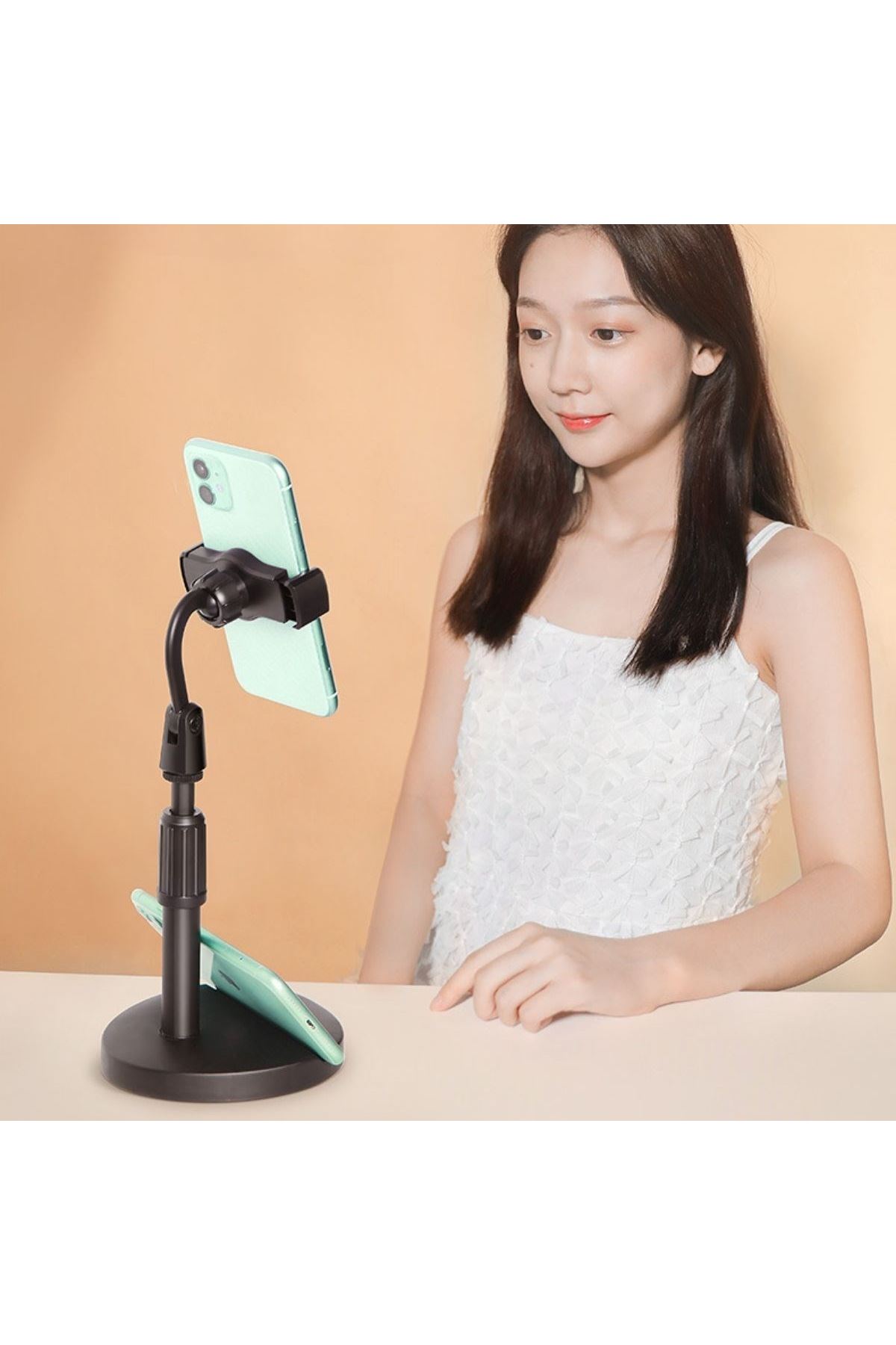 TBL Dekor® Masa Üstü Tablet ve Telefon Tutucu Plastik Aparat Siyah Telefon Standı