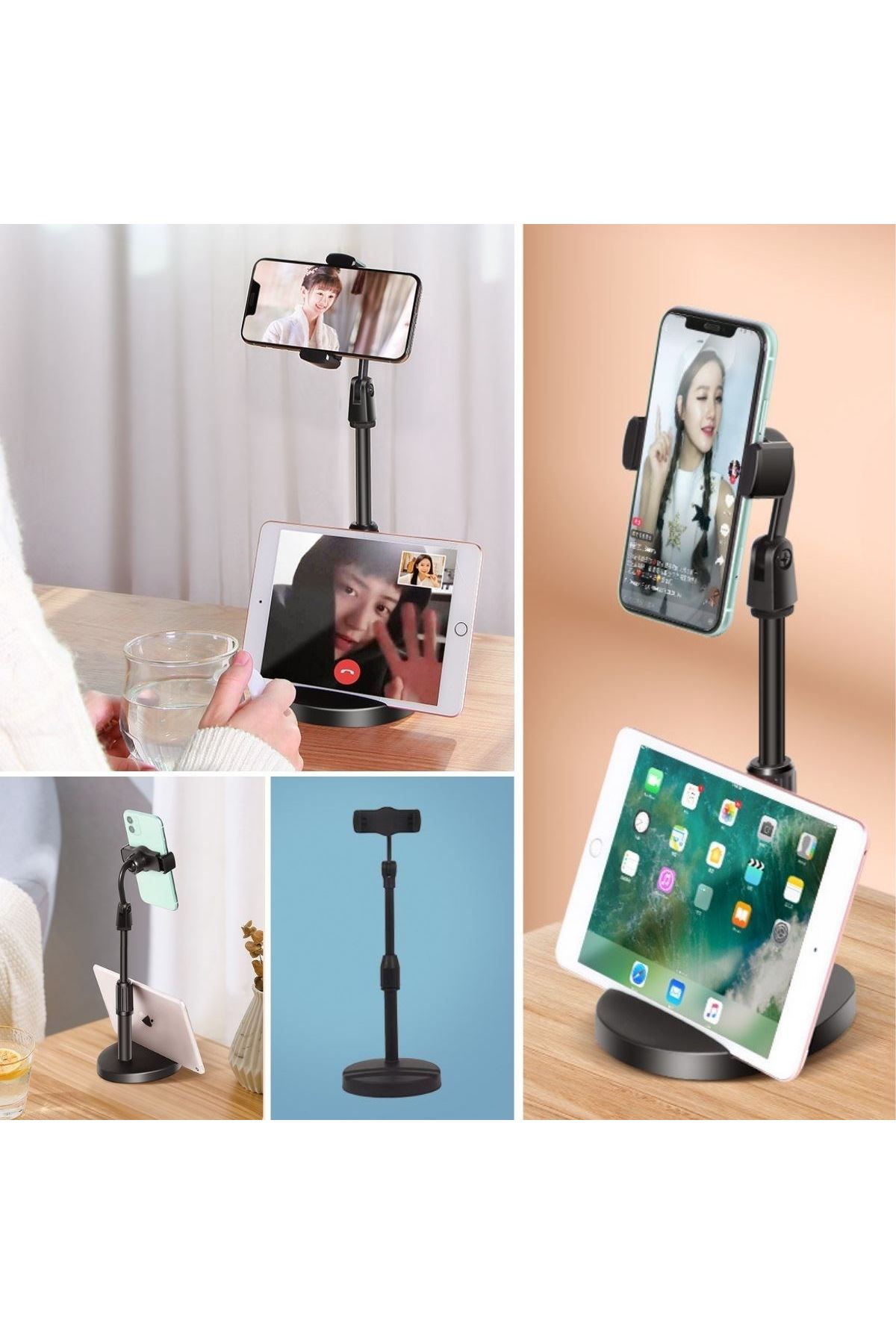 TBL Dekor® Masa Üstü Tablet ve Telefon Tutucu Plastik Aparat Siyah Telefon Standı