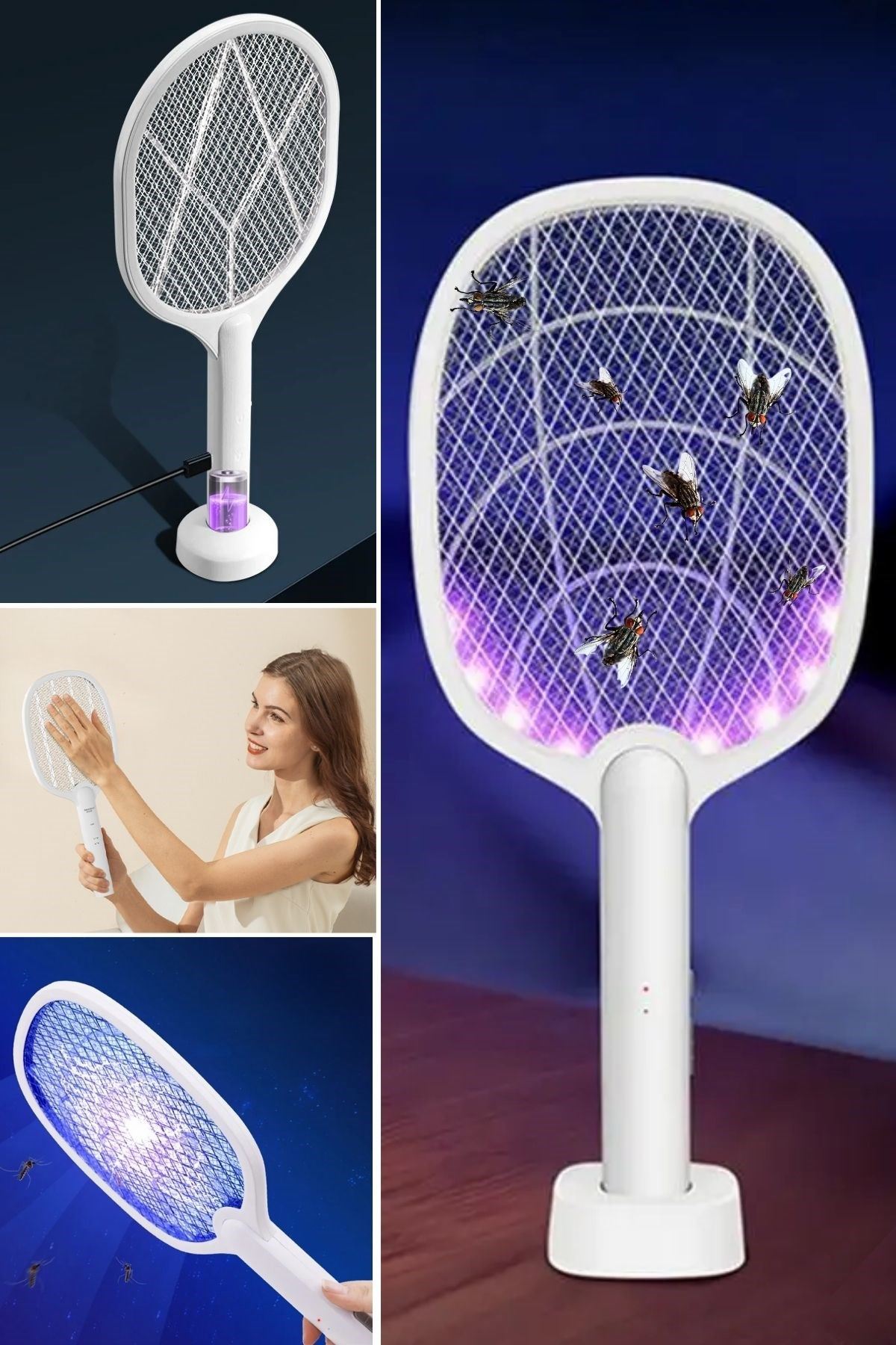 TBL Dekor® Şarjlı Sinek Öldürücü Masaüstü Standlı,Mor Işık Sinek Kovucu Raket 5w