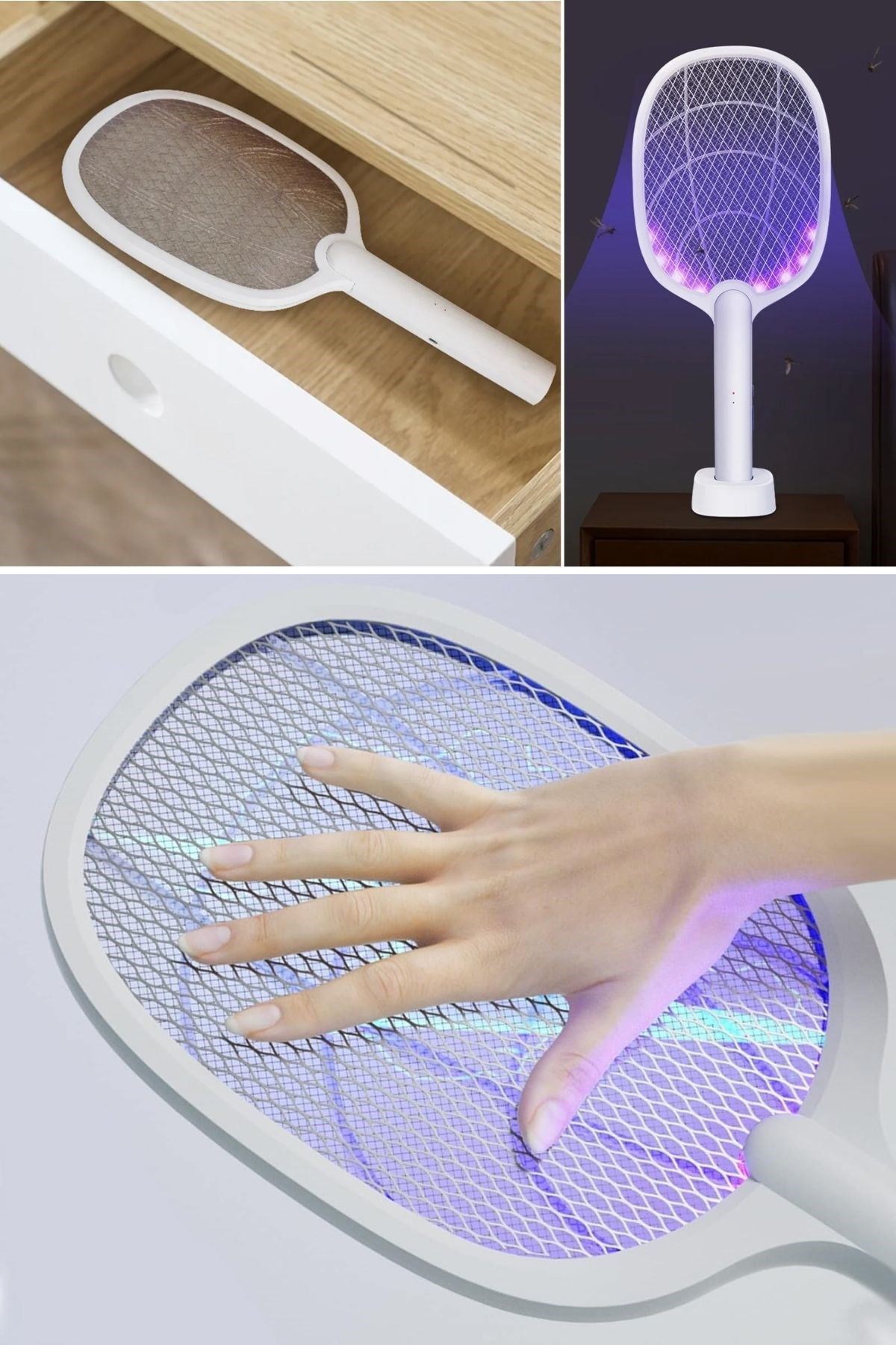 TBL Dekor® Şarjlı Sinek Öldürücü Masaüstü Standlı,Mor Işık Sinek Kovucu Raket 5w