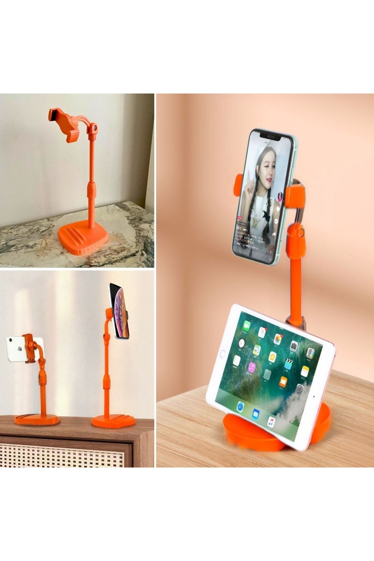 TBL Dekor® Masa Üstü Tablet ve Telefon Tutucu Plastik Aparat Turuncu Telefon Standı