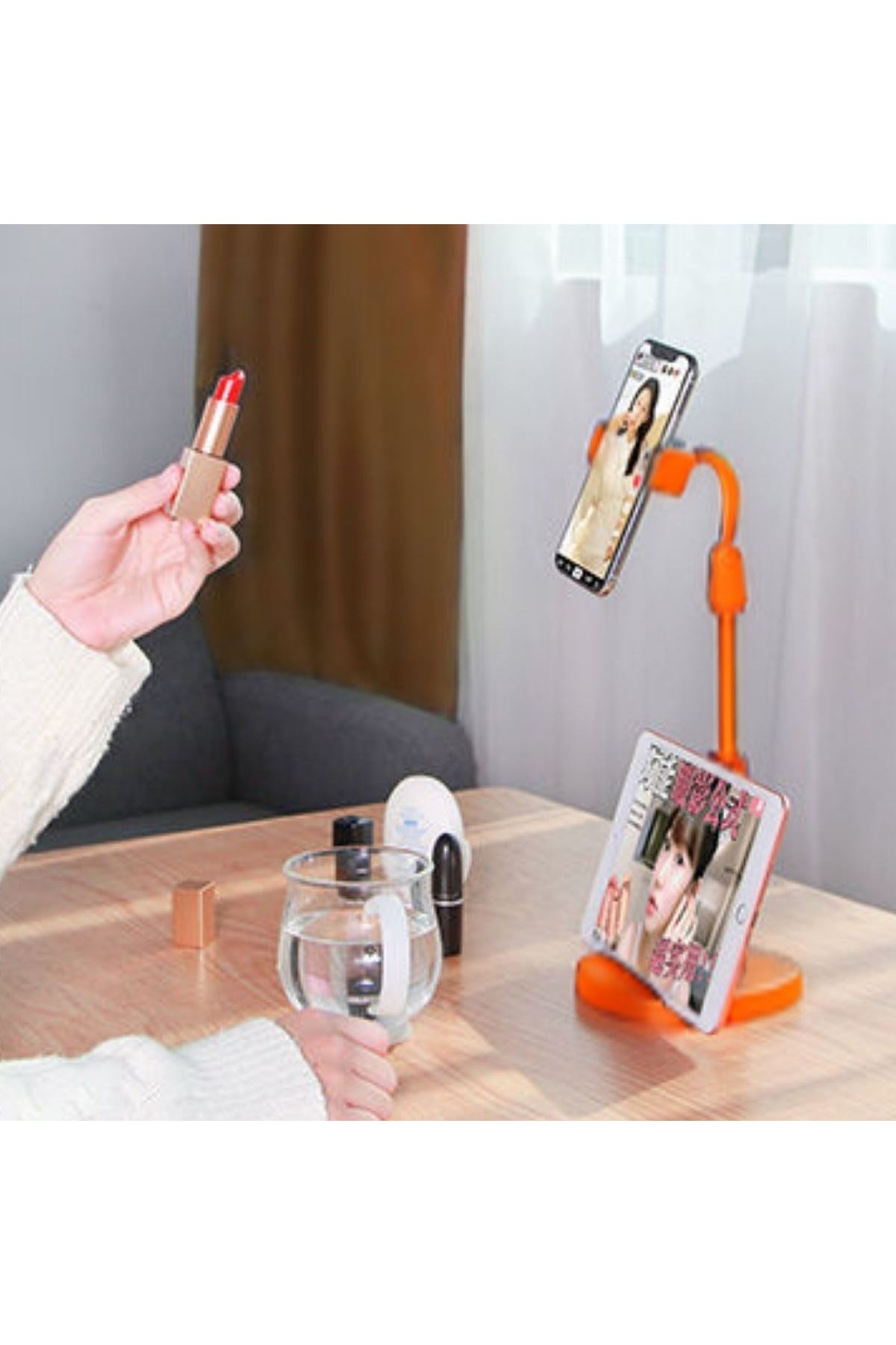 TBL Dekor® Masa Üstü Tablet ve Telefon Tutucu Plastik Aparat Turuncu Telefon Standı