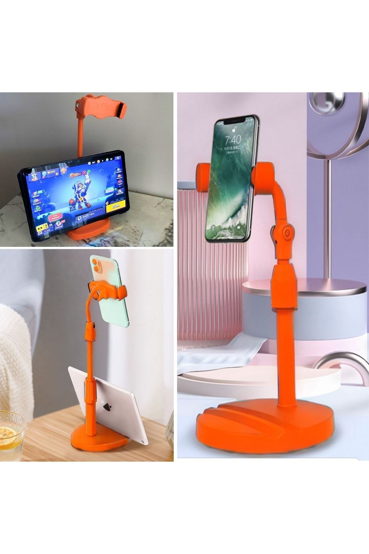 TBL Dekor® Masa Üstü Tablet ve Telefon Tutucu Plastik Aparat Turuncu Telefon Standı