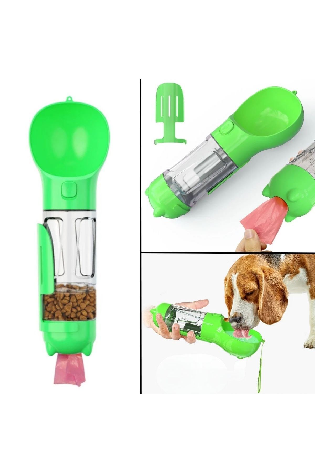 TBL Dekor® Taşınabilir Hazneli Mama Kaplı ,Kaka Poşetli Kedi,Köpek Suluğu-300ml