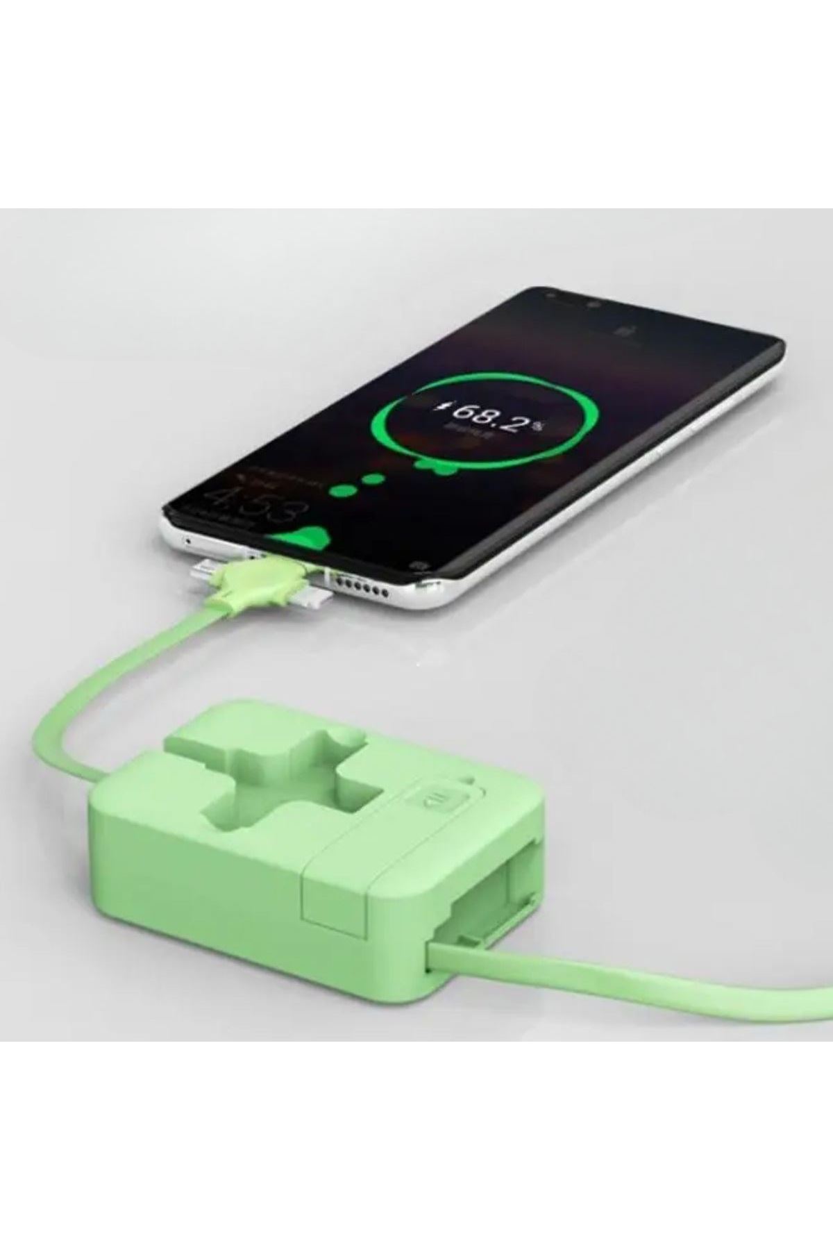 TBL Dekor® Cep Tipi Telefon Tutuculu Makaralı Uzayıp Kısalabilen 3'ü 1 Arada USB Şarj Kablosu