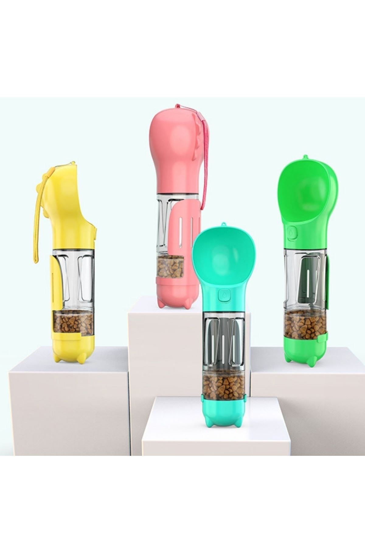 TBL Dekor® Taşınabilir Hazneli Mama Kaplı ,Kaka Poşetli Kedi,Köpek Suluğu-300ml