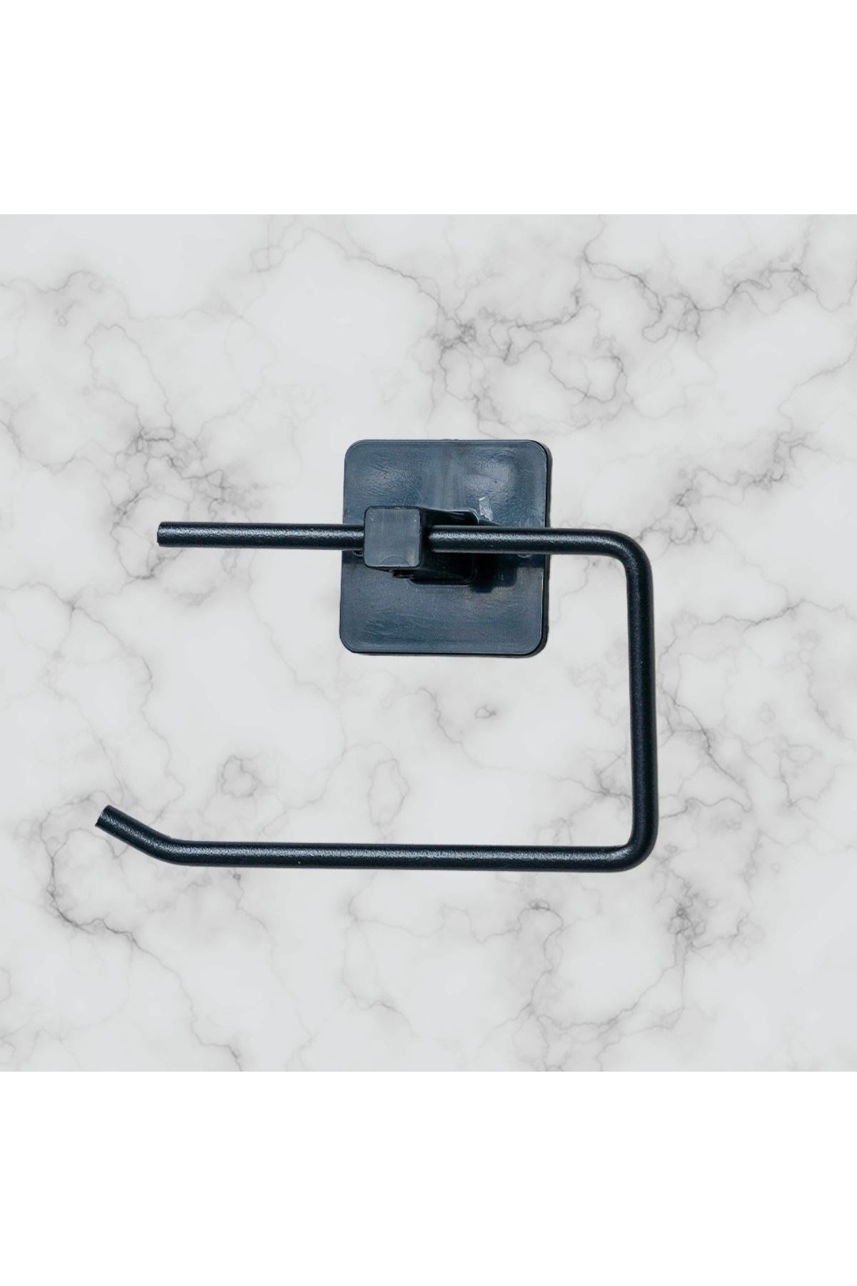 TBL Dekor® Kendiliğinden Yapışkanlı Siyah Paslanmaz Metal Kapaksız Tuvalet Kağıtlığı Aparatı