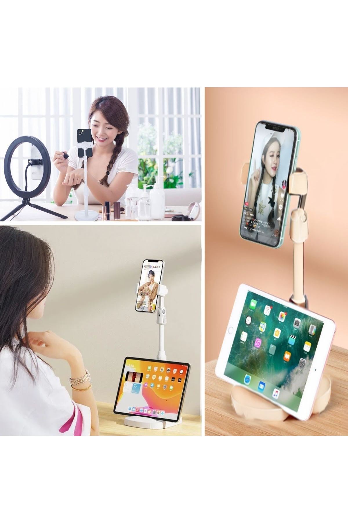 TBL Dekor® Masa Üstü Tablet ve Telefon Tutucu Plastik Aparat Beyaz Telefon Standı