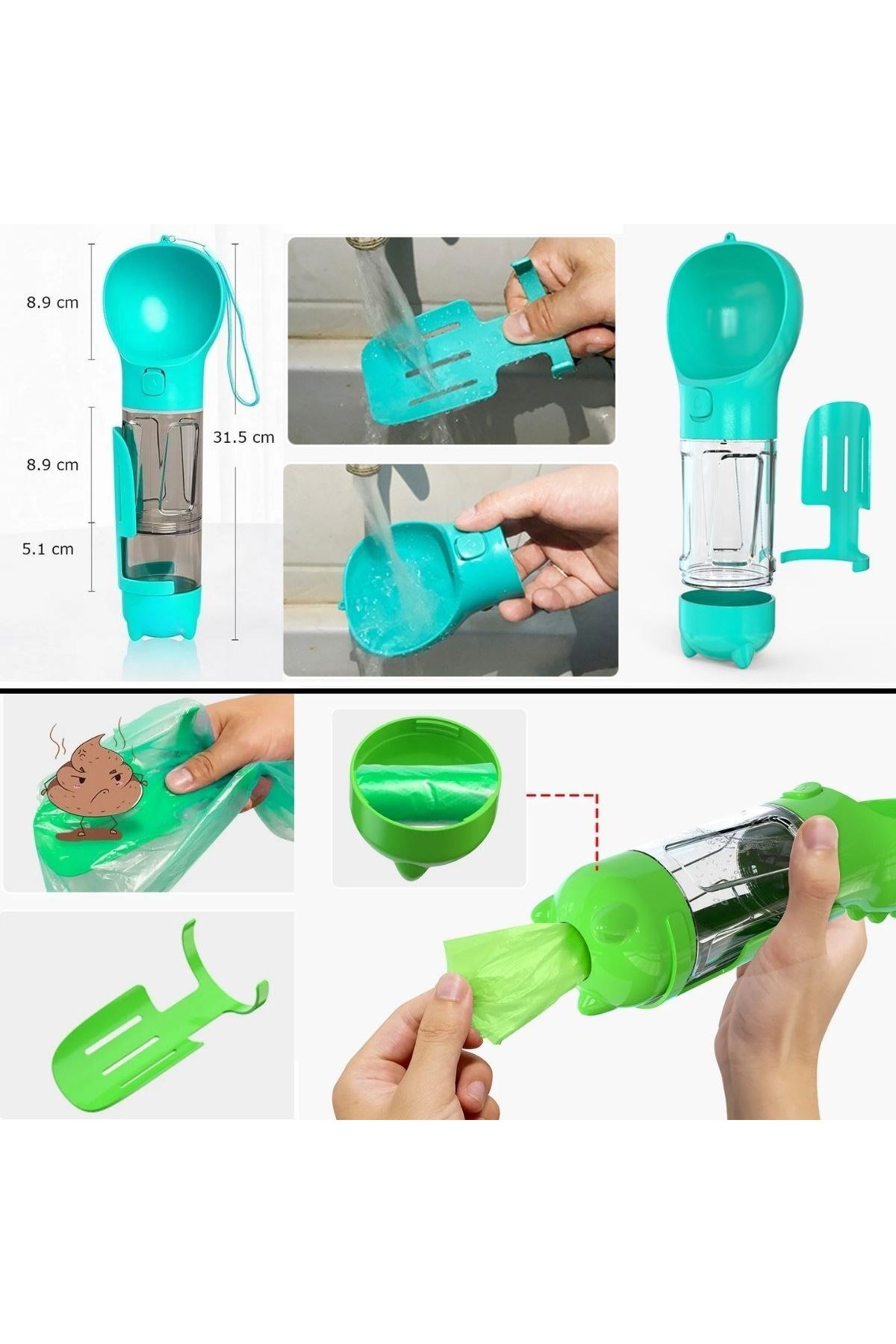 TBL Dekor® Taşınabilir Hazneli Mama Kaplı ,Kaka Poşetli Kedi,Köpek Suluğu-300ml