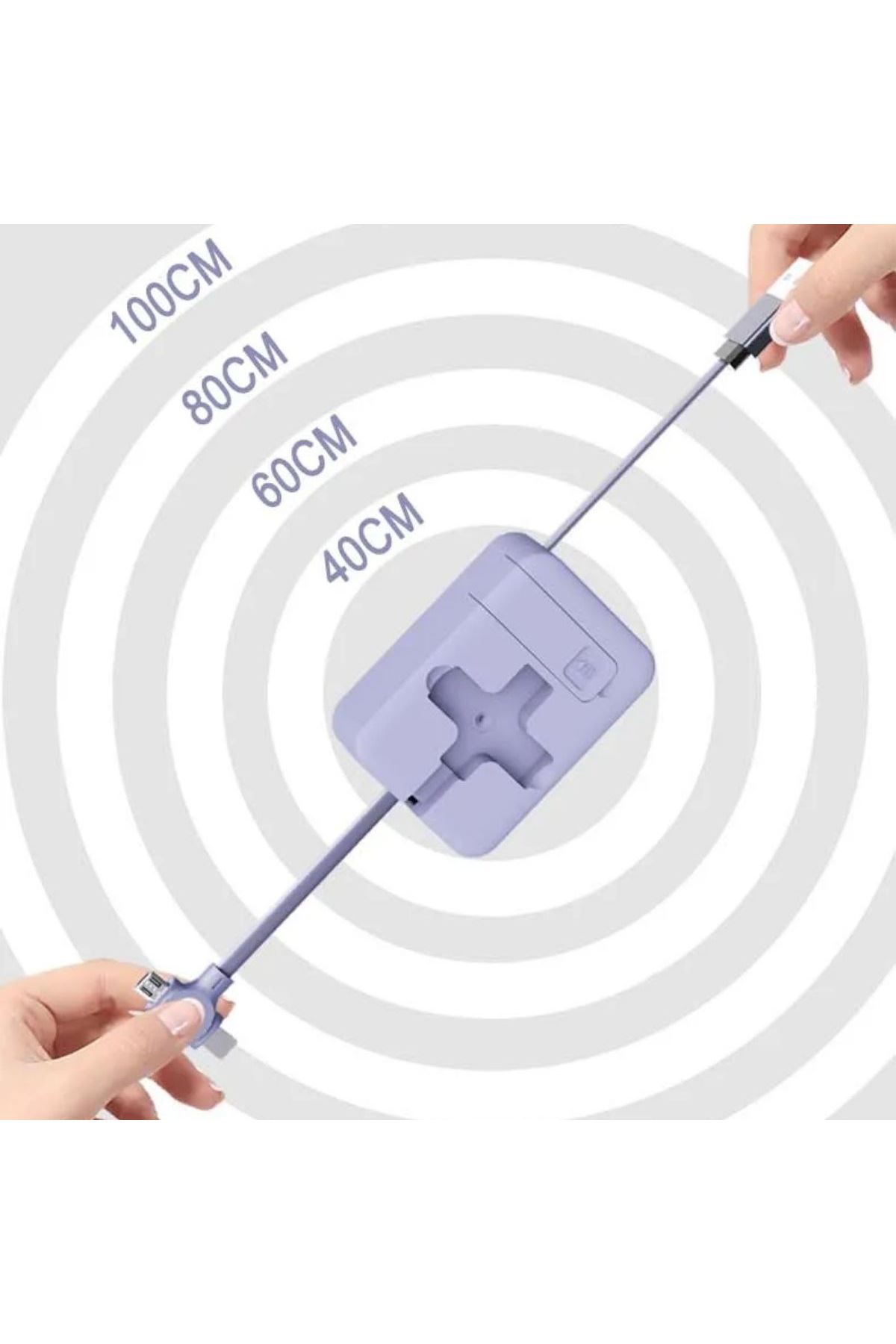 TBL Dekor® Cep Tipi Telefon Tutuculu Makaralı Uzayıp Kısalabilen 3'ü 1 Arada USB Şarj Kablosu