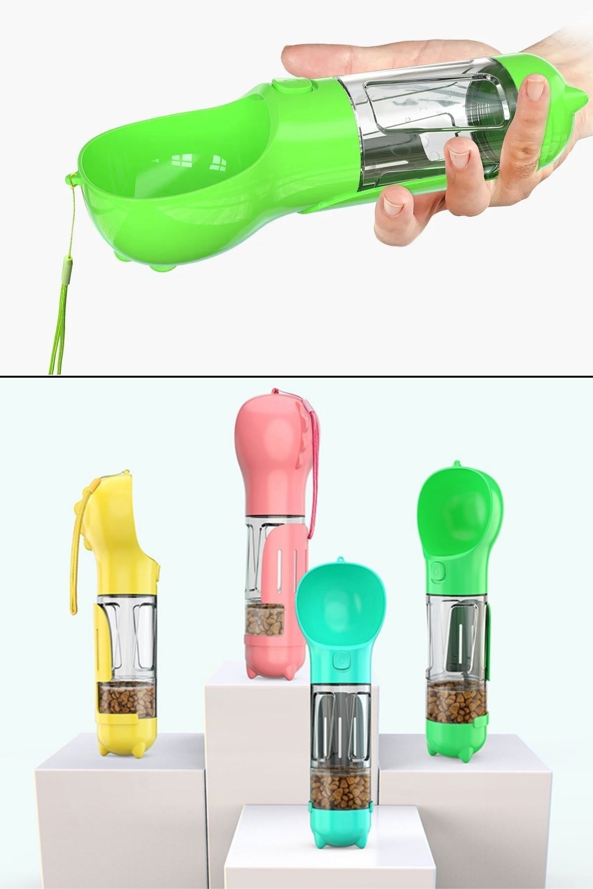 TBL Dekor® Taşınabilir Hazneli Mama Kaplı ,Kaka Poşetli Kedi,Köpek Suluğu-300ml