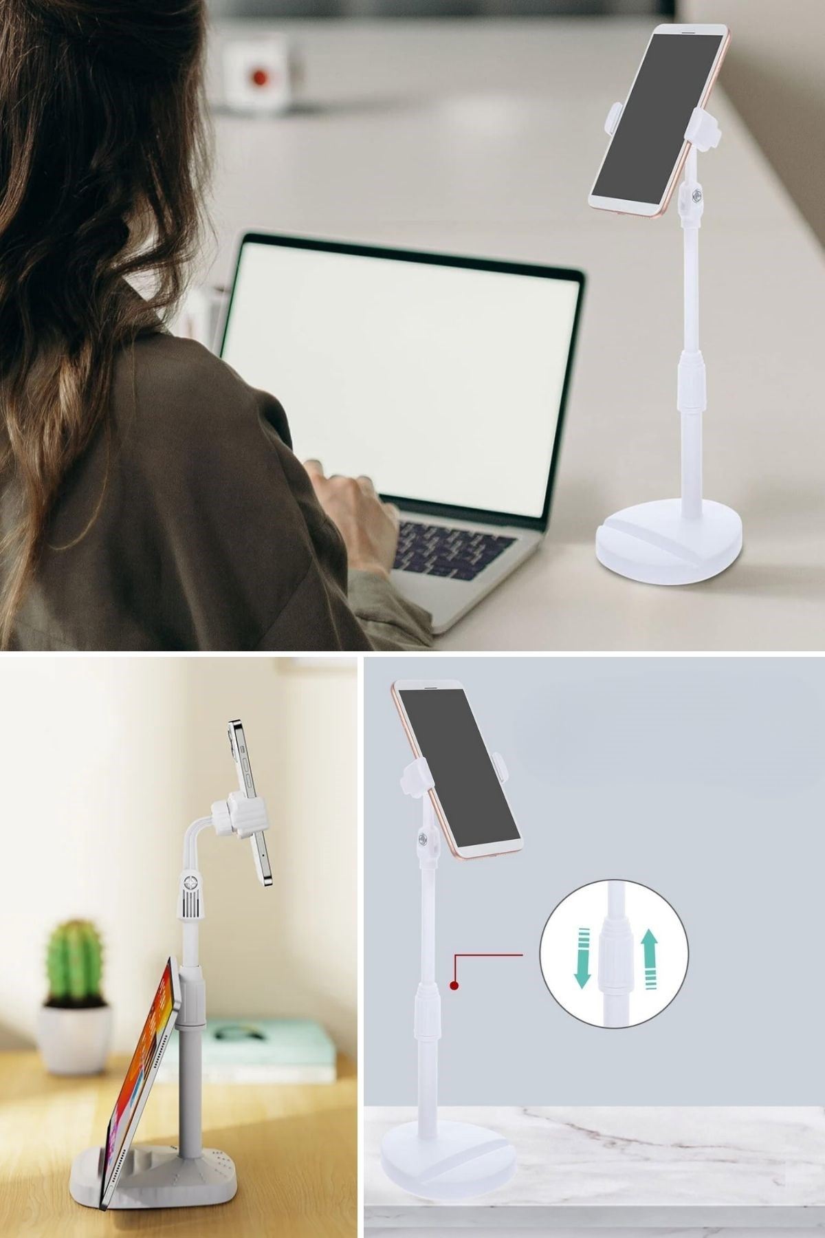 TBL Dekor® Masa Üstü Tablet ve Telefon Tutucu Plastik Aparat Beyaz Telefon Standı