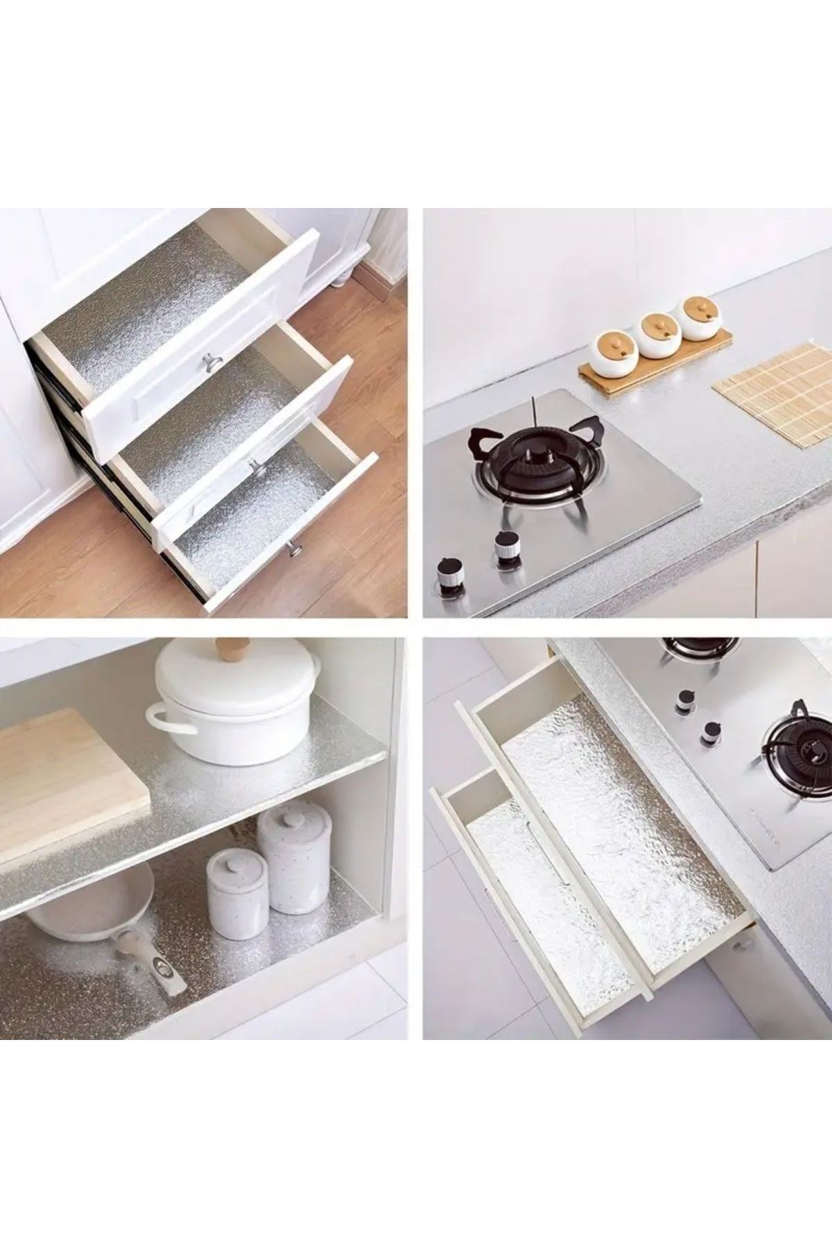 TBL Dekor® Rulo Gümüş Alüminyum Folyo Duvar Kağıdı, Kendinden Yapışkanlı Raf İçi, Su Geçirmez Folyo  2 mt x 60 cm