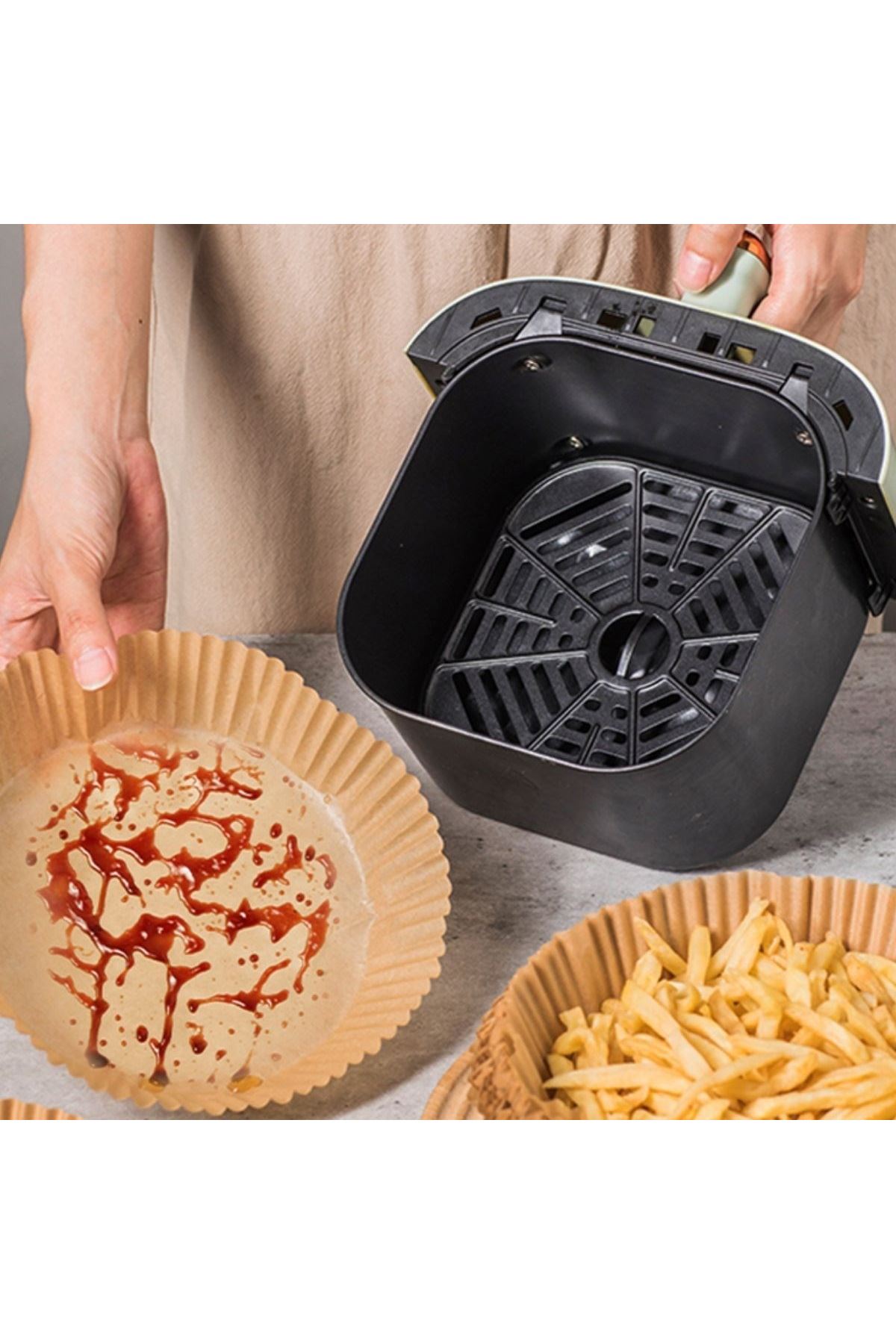 TBL Dekor® 50 Adet 20 cm Air Fryer Pişirme Kağıdı Tek Kullanımlık Yağ Geçirmez Yuvarlak Tabak Model PVC