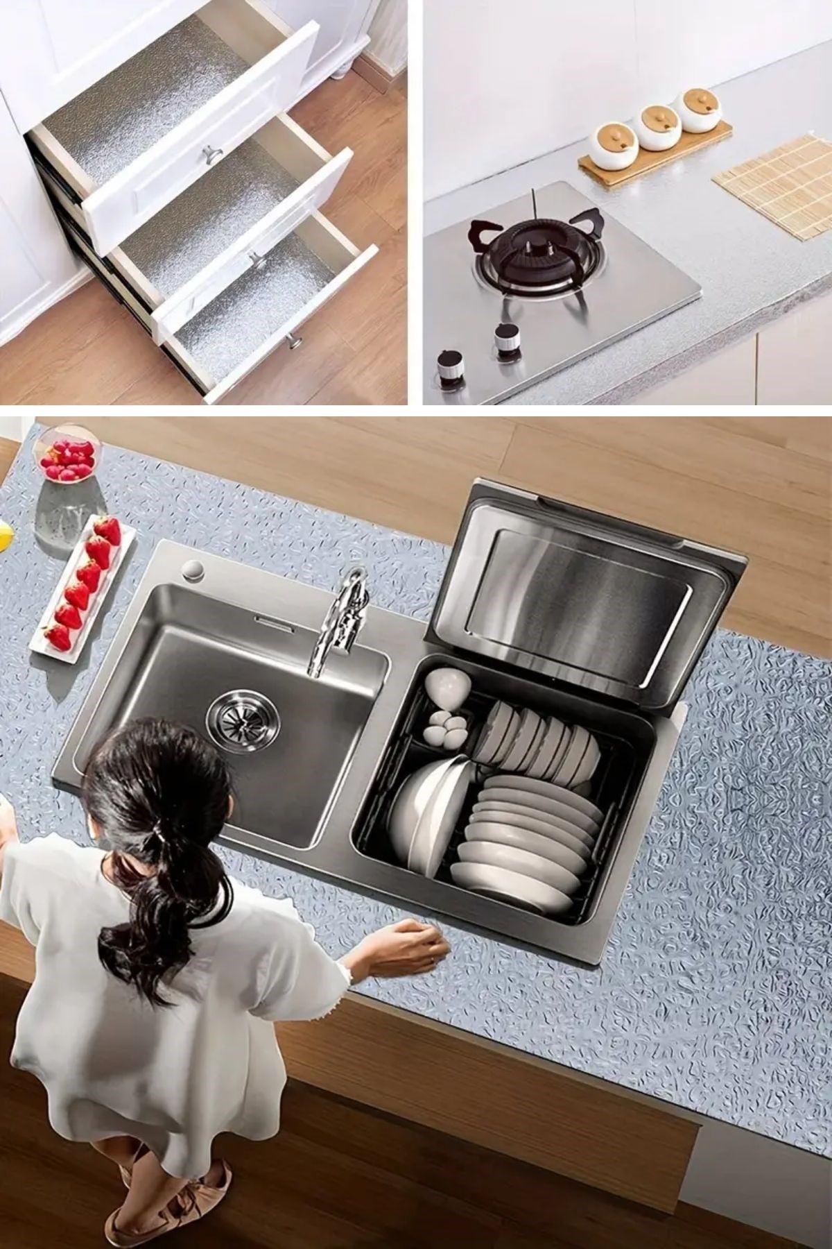 TBL Dekor® Rulo Gümüş Alüminyum Folyo Duvar Kağıdı, Kendinden Yapışkanlı Raf İçi, Su Geçirmez Folyo  2 mt x 60 cm