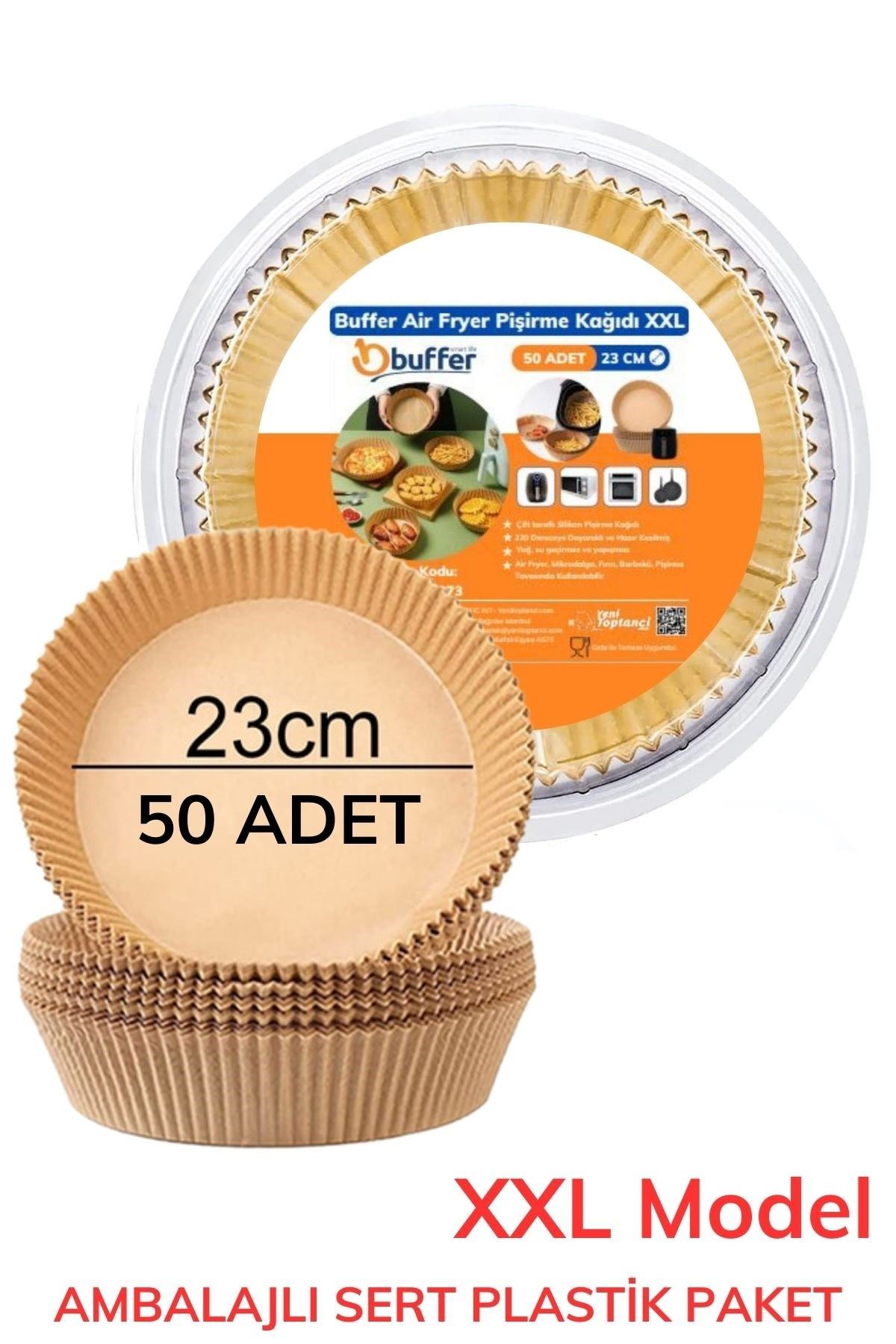 TBL Dekor® 50 Adet 20 cm Air Fryer Pişirme Kağıdı Tek Kullanımlık Yağ Geçirmez Yuvarlak Tabak Model PVC