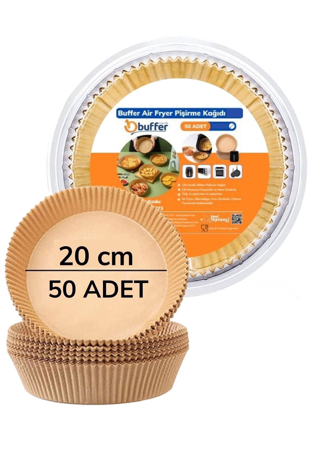 TBL Dekor® 50 Adet 20 cm Air Fryer Pişirme Kağıdı Tek Kullanımlık Yağ Geçirmez Yuvarlak Tabak Model PVC
