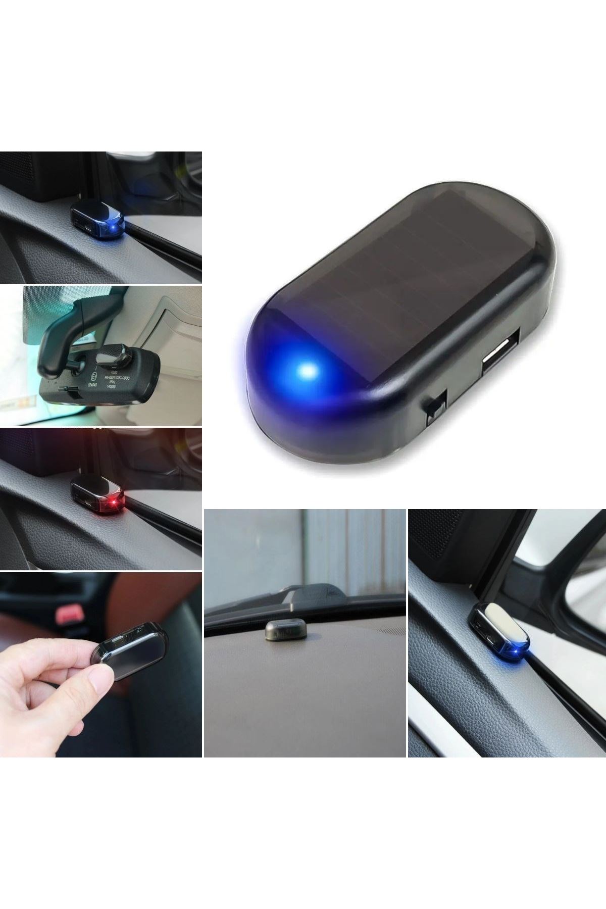 TBL Dekor®  Araç İçin Caydırıcı Solar Enerji İle Şarj Olan  Güçlü Yapışkanlı Işıklı Plastik Mini Sahte Alarm