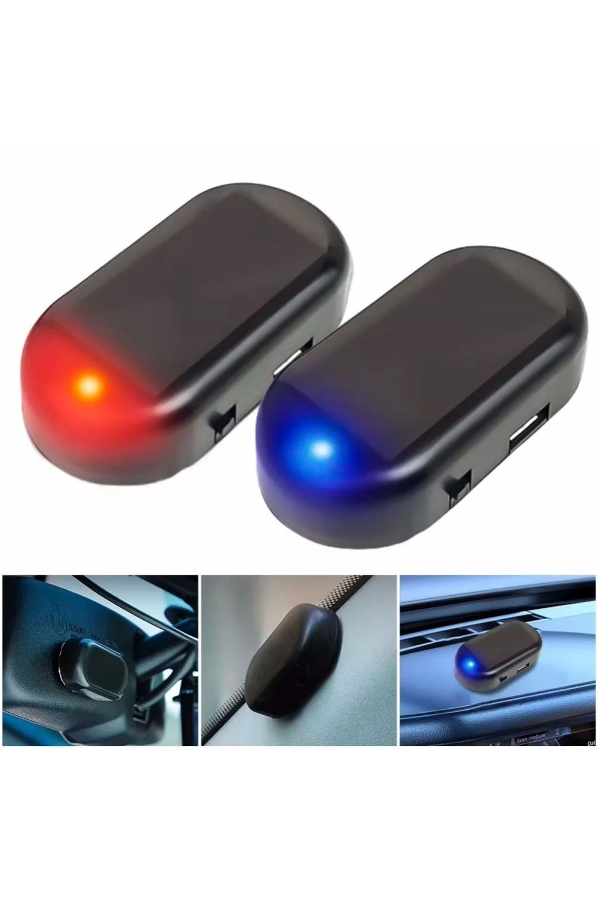 TBL Dekor®  Araç İçin Caydırıcı Solar Enerji İle Şarj Olan  Güçlü Yapışkanlı Işıklı Plastik Mini Sahte Alarm