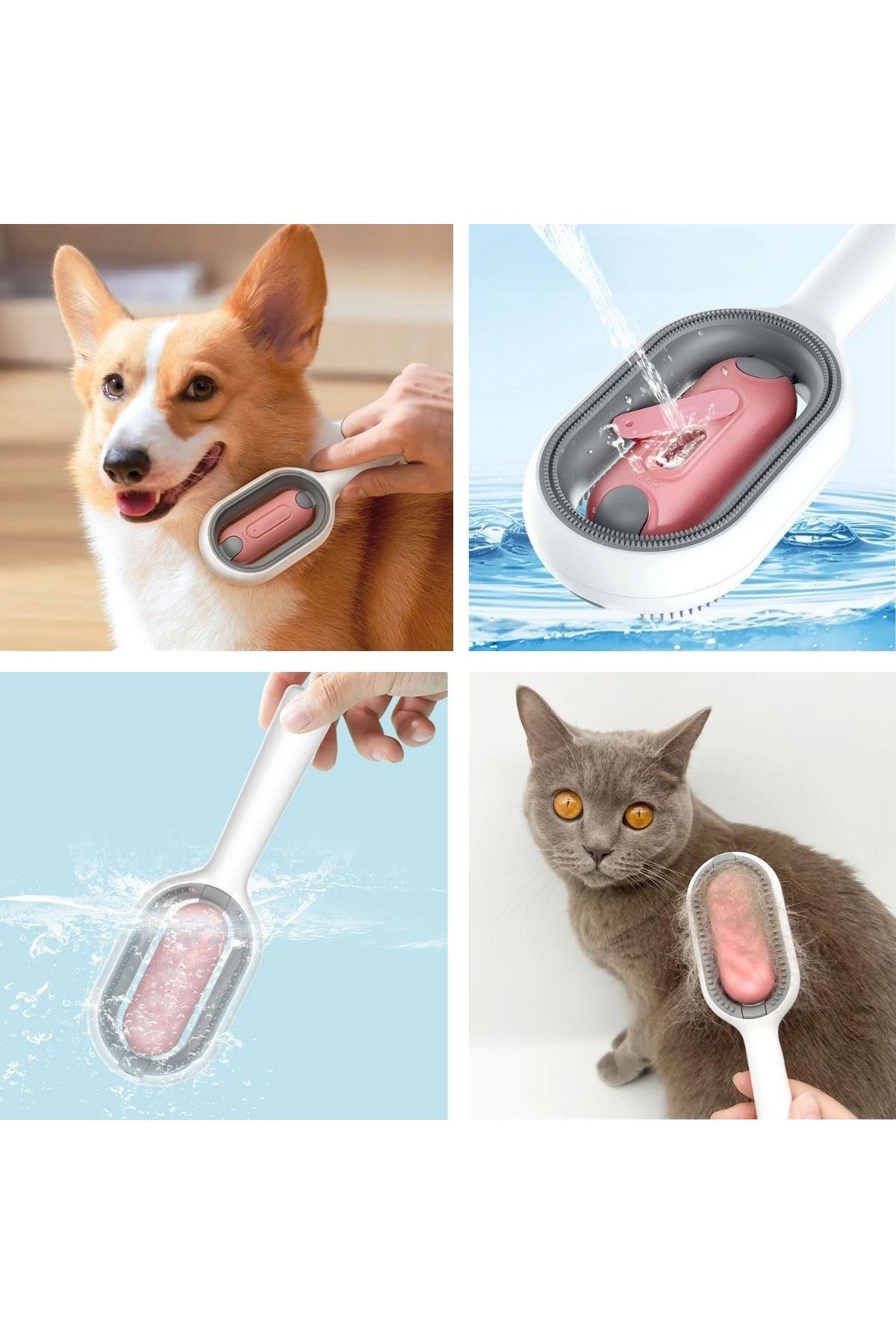 TBL Dekor® Su Hazneli Kedi ve Köpek Tüyü Toplamama Fırçası Su Hazneli Pet Tarağı